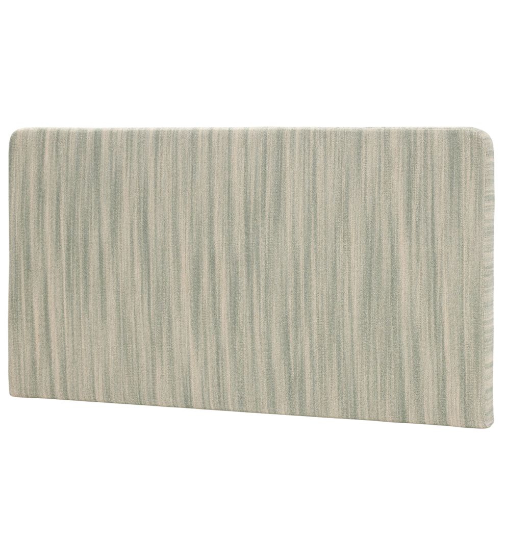 Claire headboard by Collett & Victor in soft green striped upholstery, contemporary design with rounded edges, shown on white background.