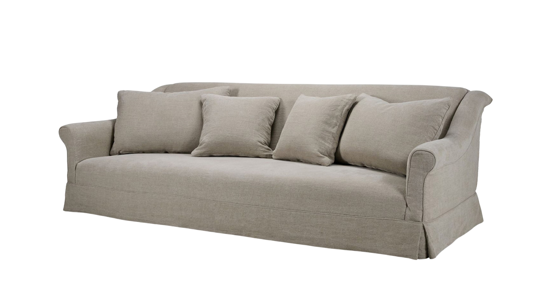 Matomba sofa with neutral fabric, rolled arms, and plush cushions.
