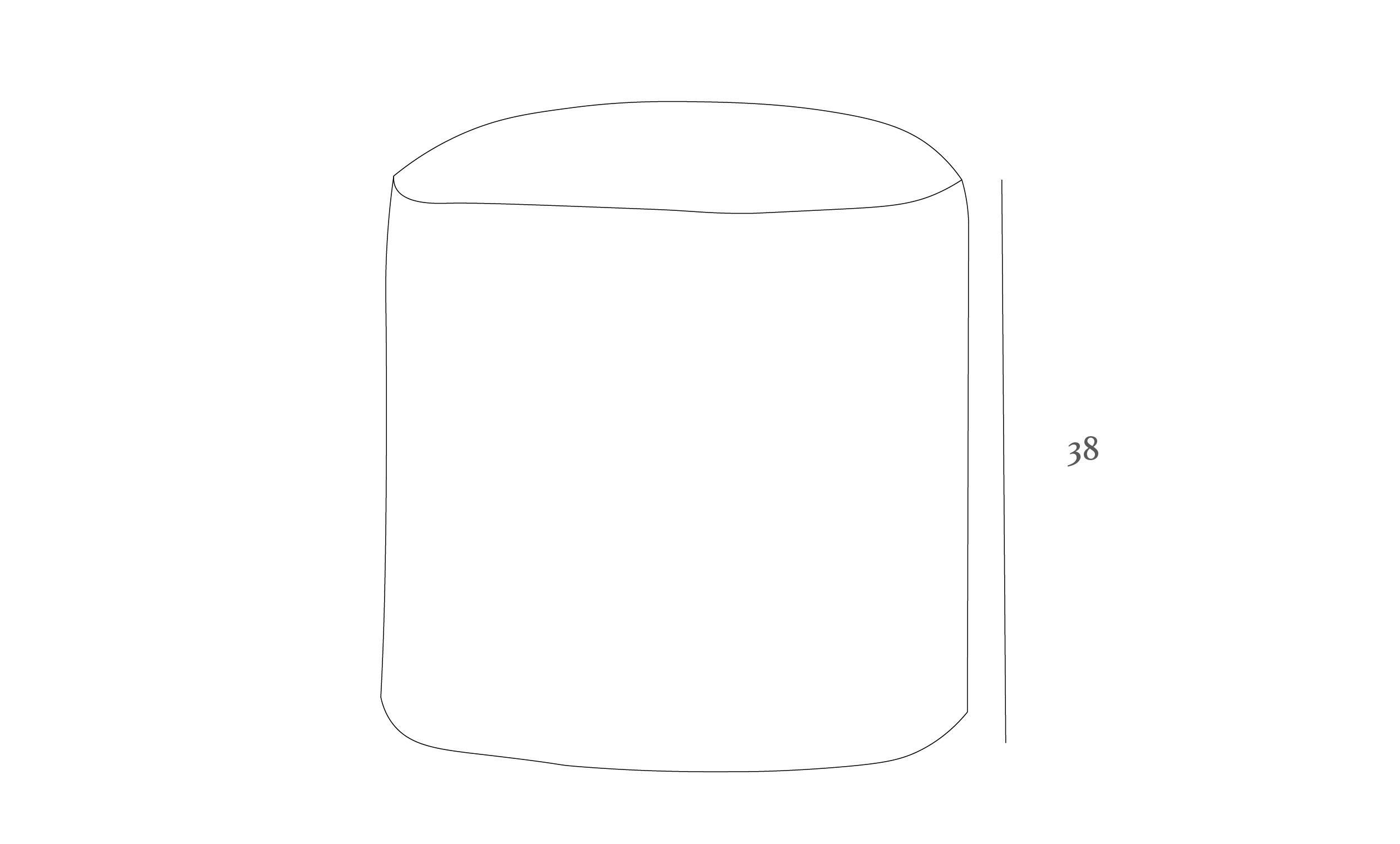 Simple line drawing of a cylindrical object with a slightly rounded top. The number "38" is written beside it, indicating height.