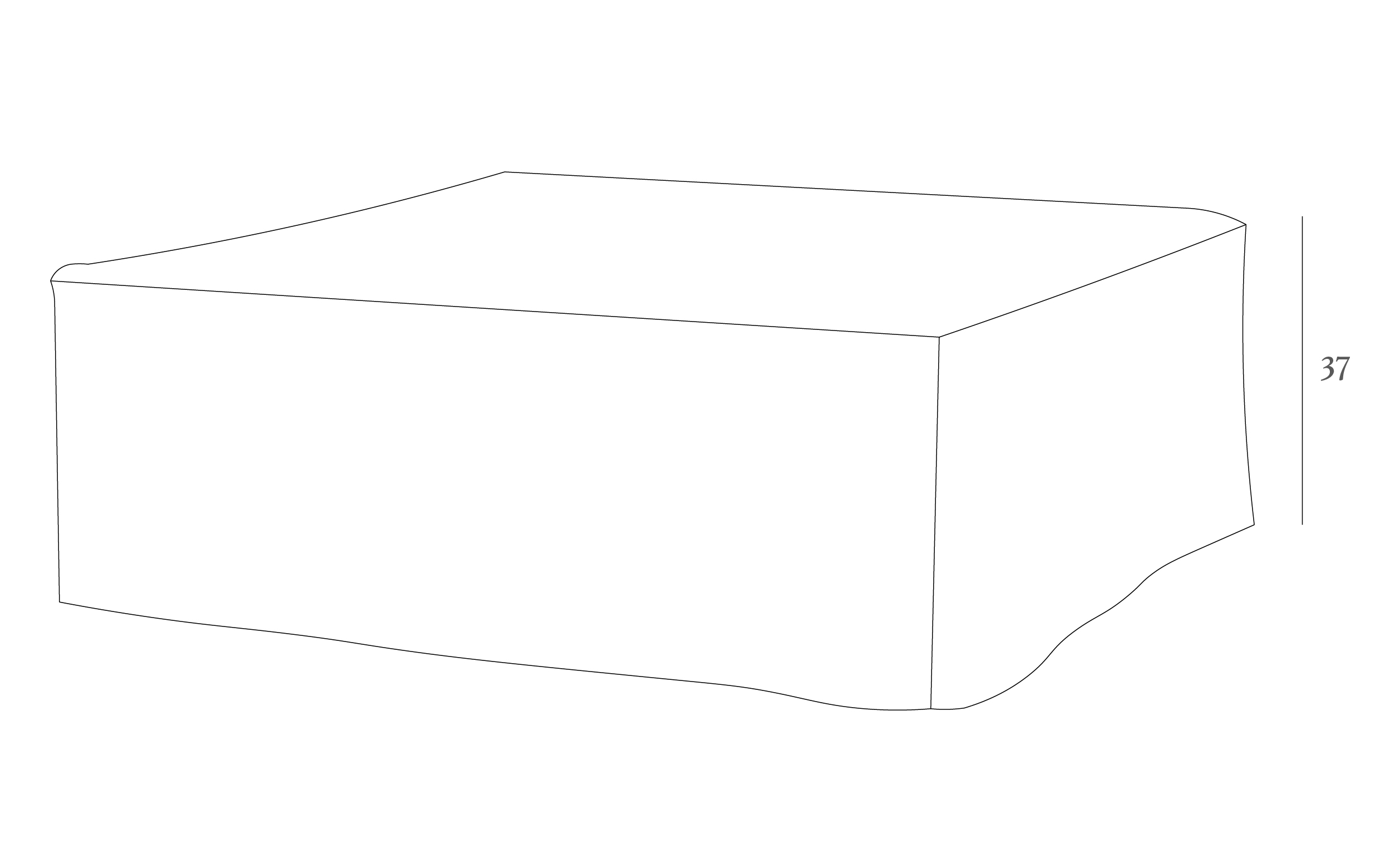 Line drawing of a rectangular box with a height measurement of 37 units on the right side.