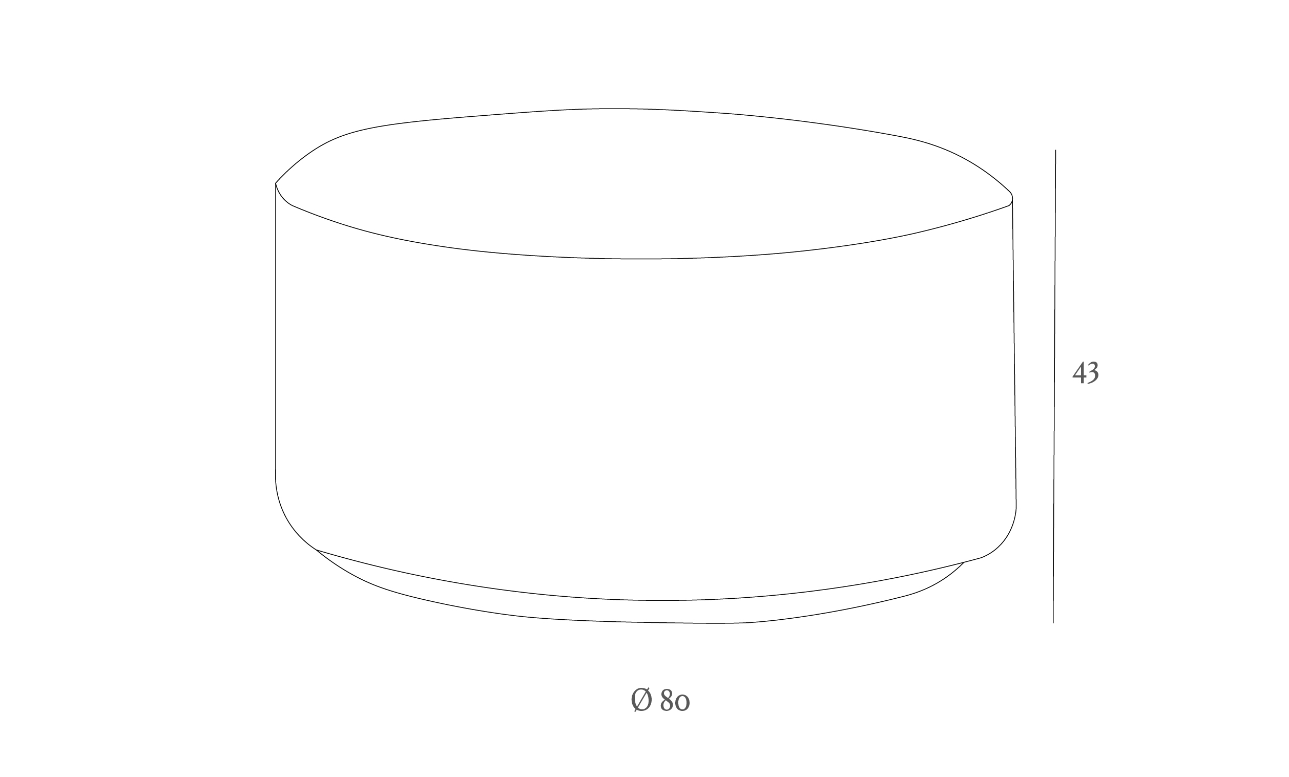 Line drawing of a cylindrical object with dimensions: diameter 80 units, height 43 units.