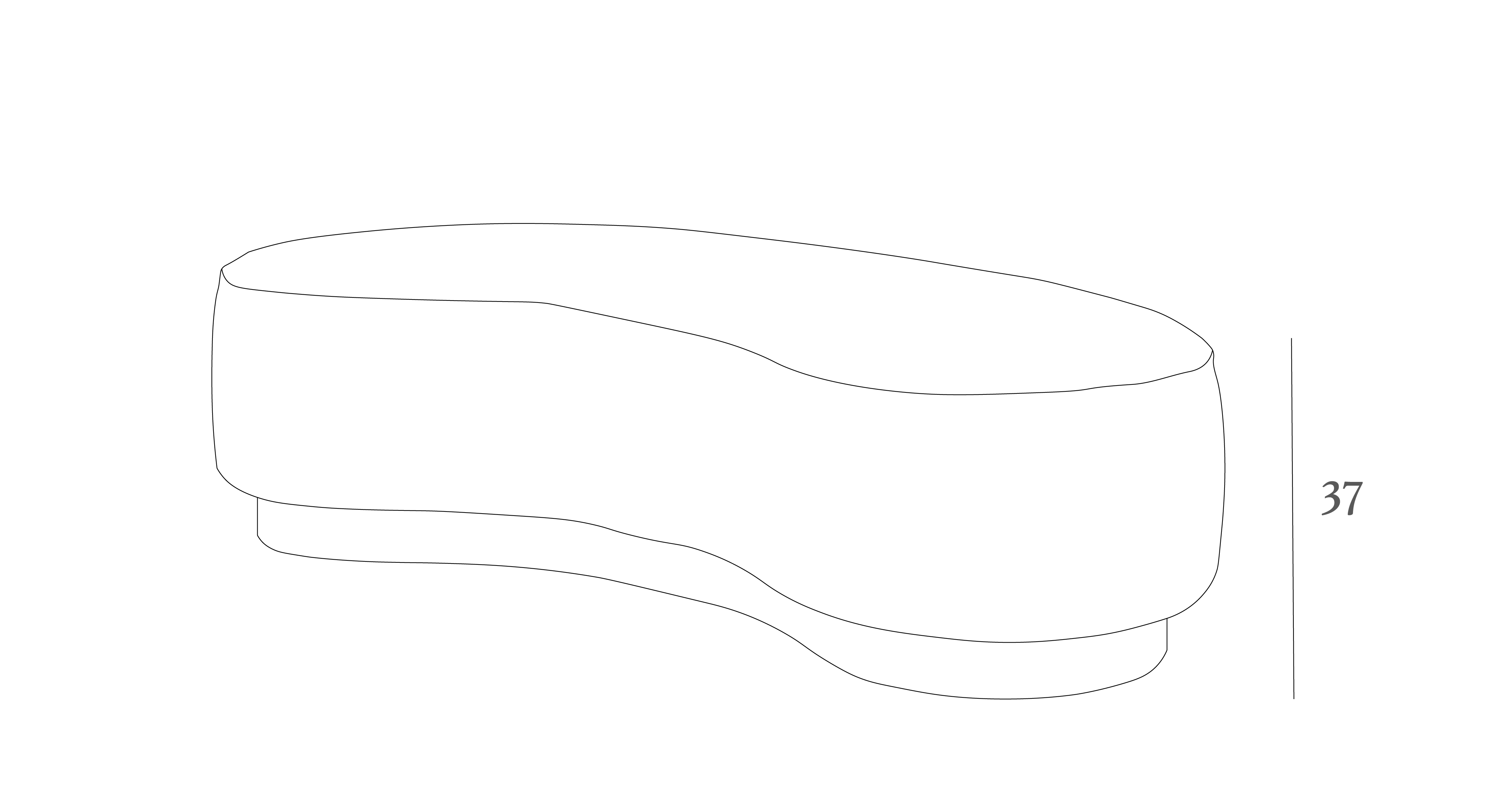 Outline of a modern, curved sofa with no visible details. A number "37" is written beside it, possibly indicating height.