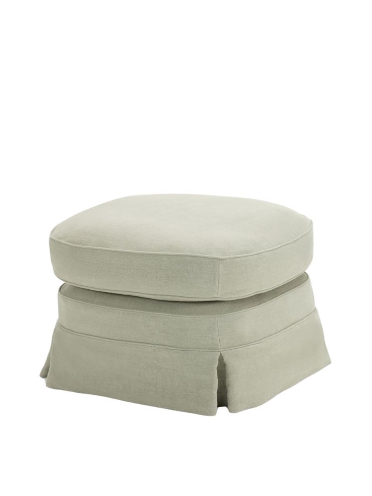 Clara Pouf – square upholstered pouf with layered cushion design in beige fabric by Collett & Victor