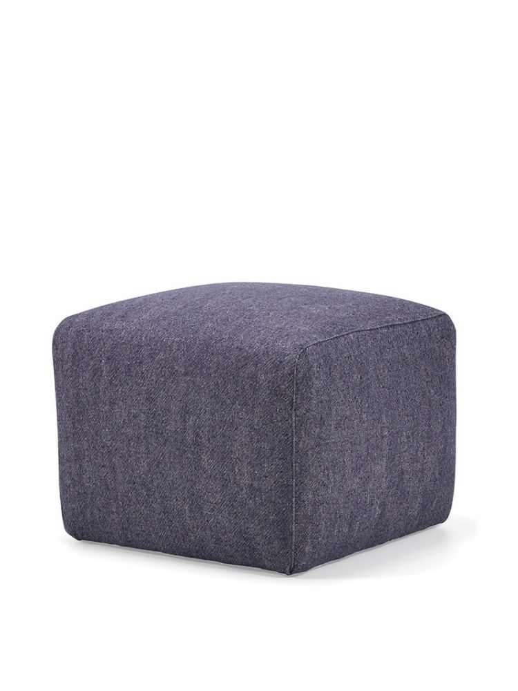 Costa pouf in deep blue fabric, modern square ottoman-style seat by Collett & Victor