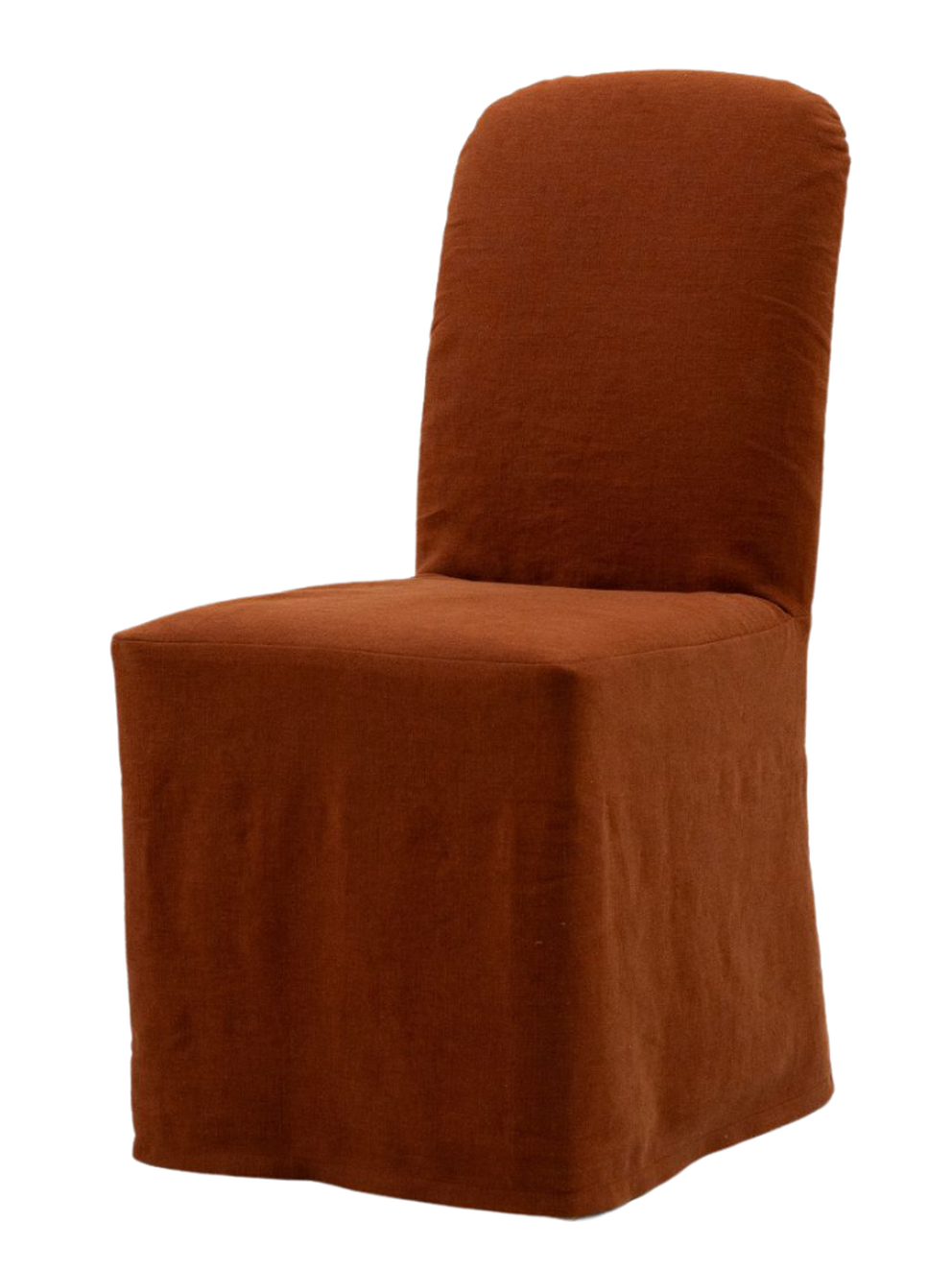 Julien dining chair by Collett & Victor in terracotta linen slipcover, modern upholstered dining chair with removable cover.