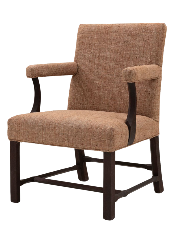 Maya dining chair by Collett & Victor — upholstered dining chair with armrests and dark wooden frame, shown on white background.