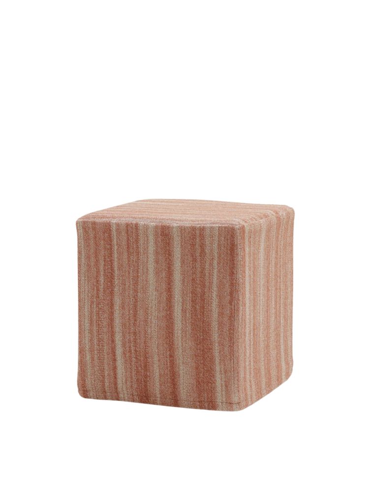 Kubus pouf by Collett & Victor in striped terracotta fabric, cube-shaped with soft edges.