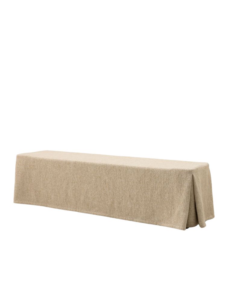 Collett & Victor Postal bench in natural beige fabric with tailored skirted cover.