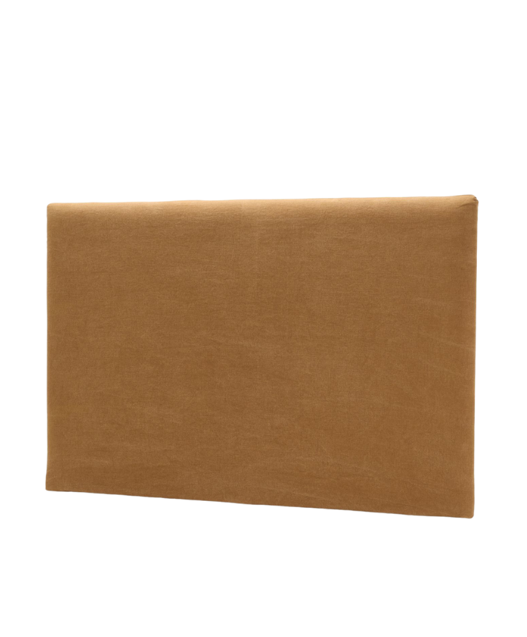 Mia headboard by Collett & Victor in warm brown linen, minimalist rectangular design with soft rounded edges, shown on a white background.