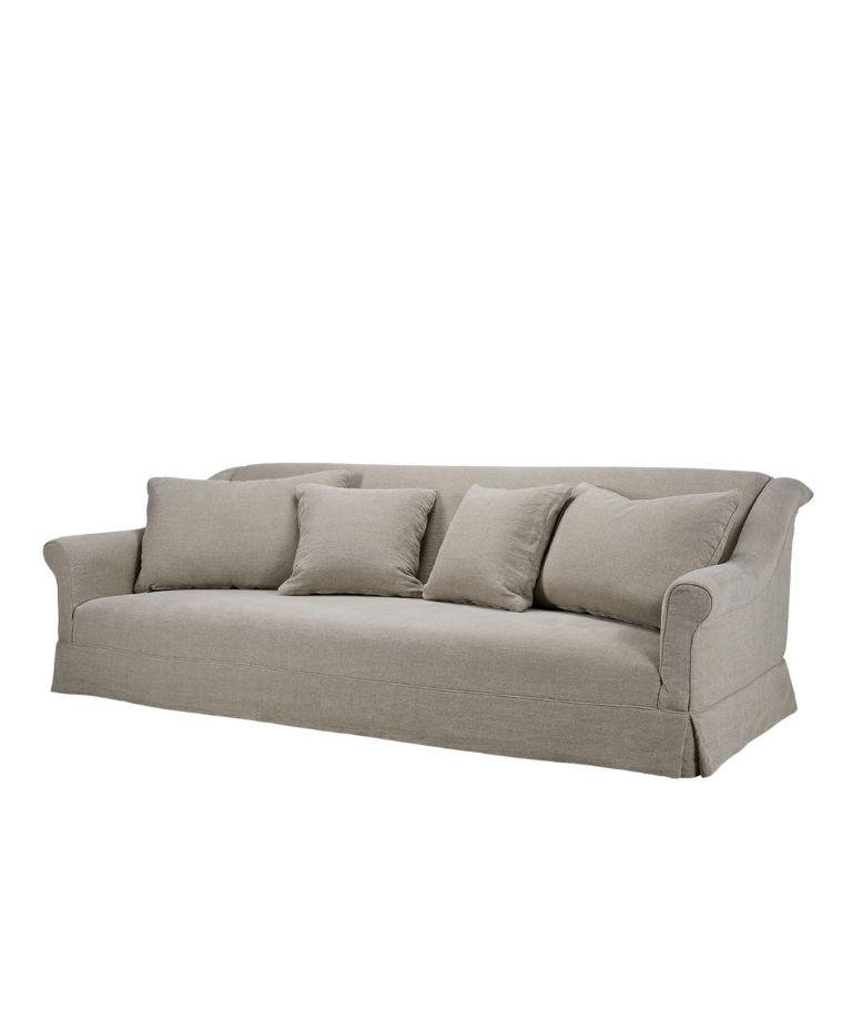 Matomba sofa with neutral fabric, rolled arms, and plush cushions.