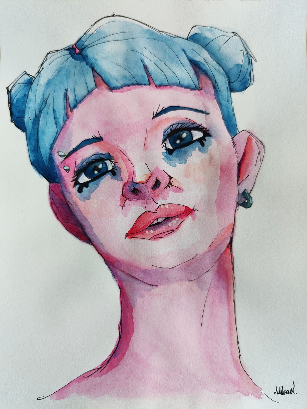 Watercolor Painting "Sad Girl"
