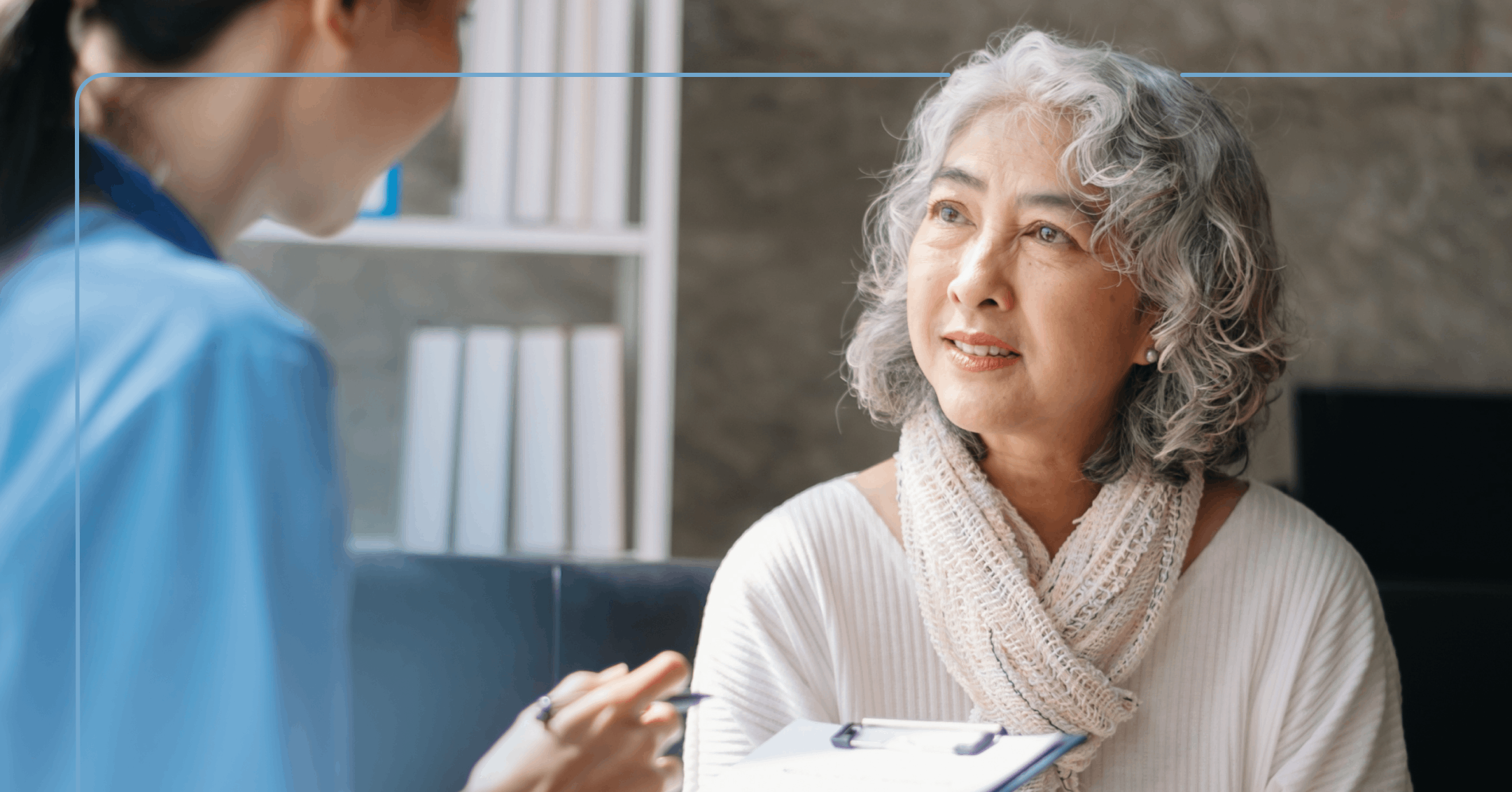 older woman discussing the pros and cons of pharmacogenomic testing with her provider