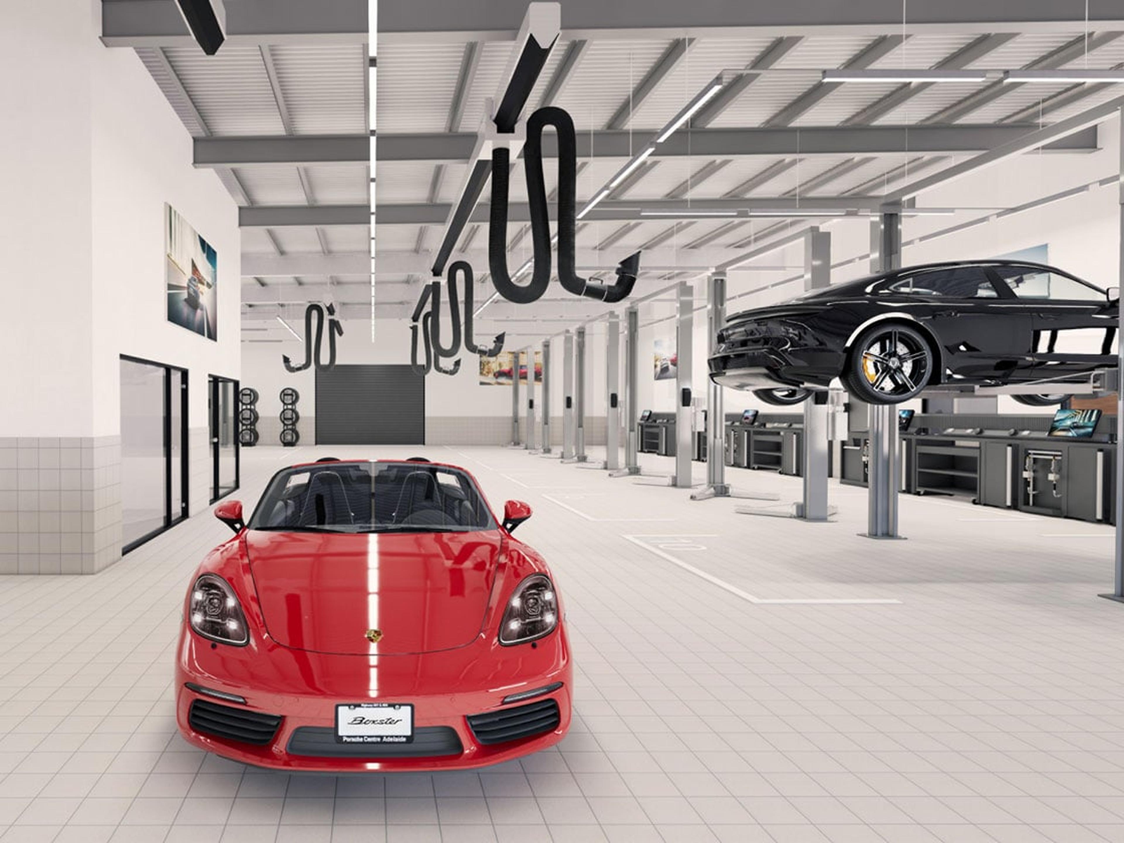Workshop with Red Porsche