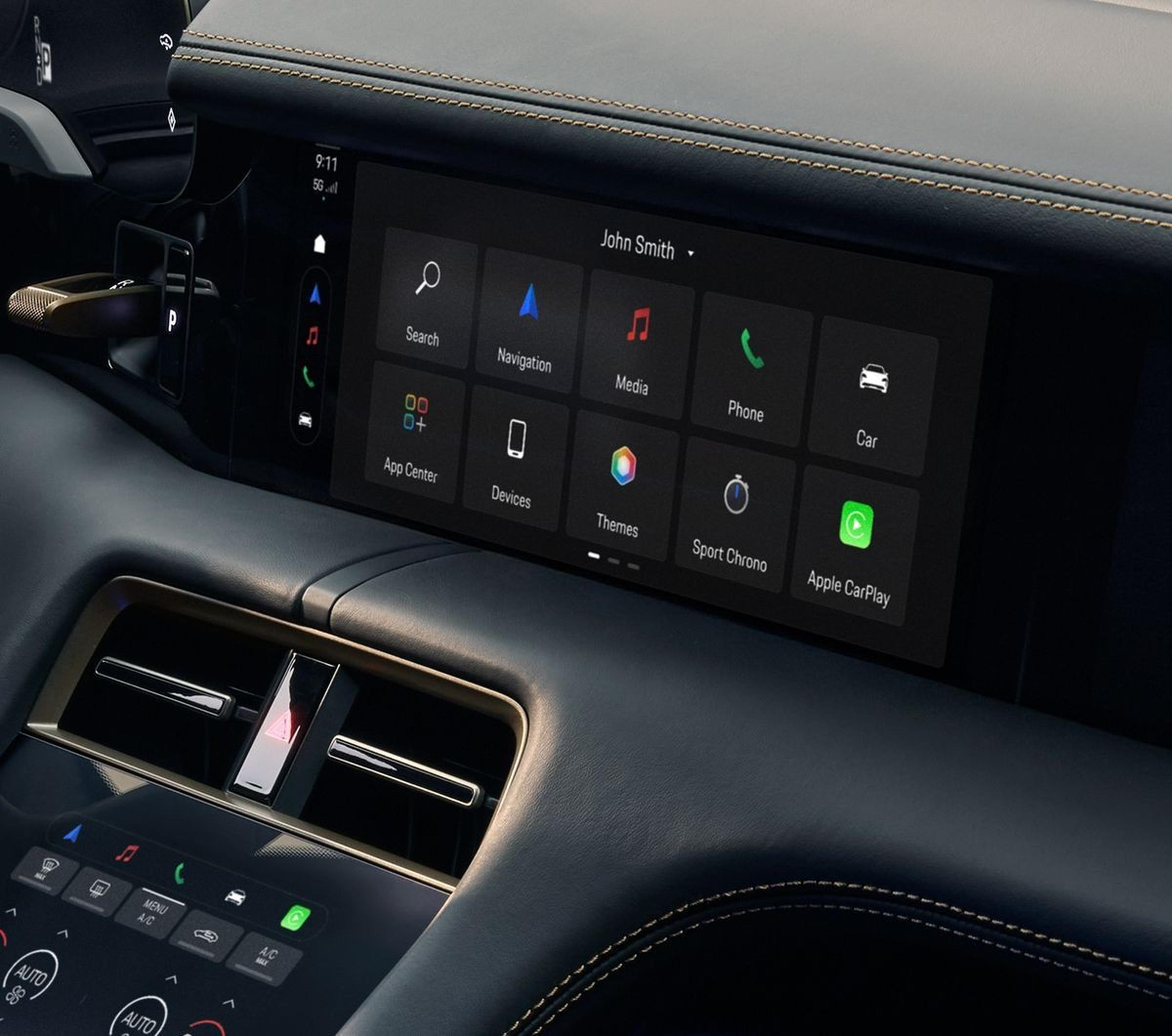2026 Porsche Taycan interior cockpit with wireless Apple CarPlay