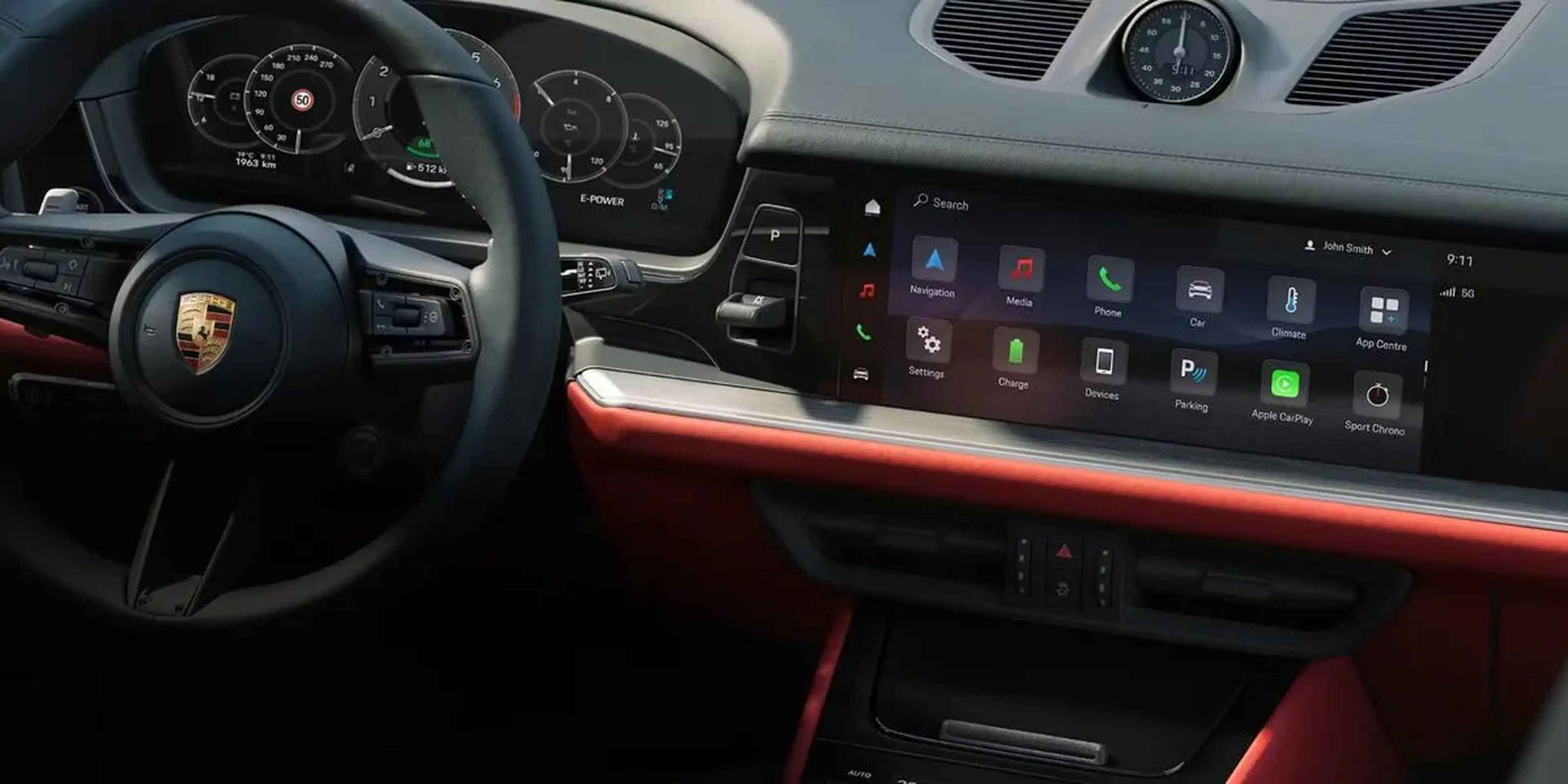 Porsche Cayenne interior with digital dashboard and infotainment system