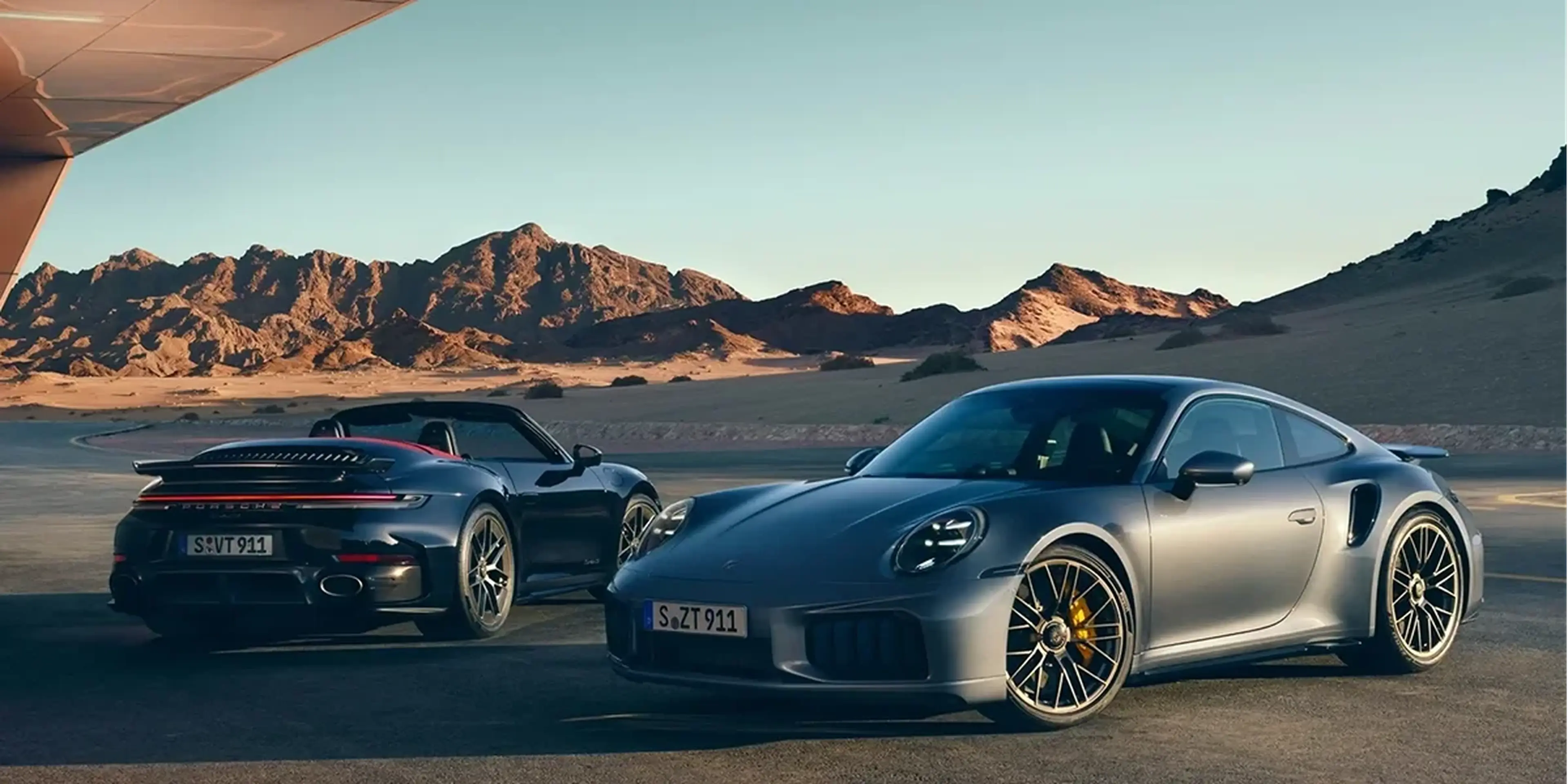 Porsche 911 Turbo S parked at an angle showing its sleek body design and sporty styling