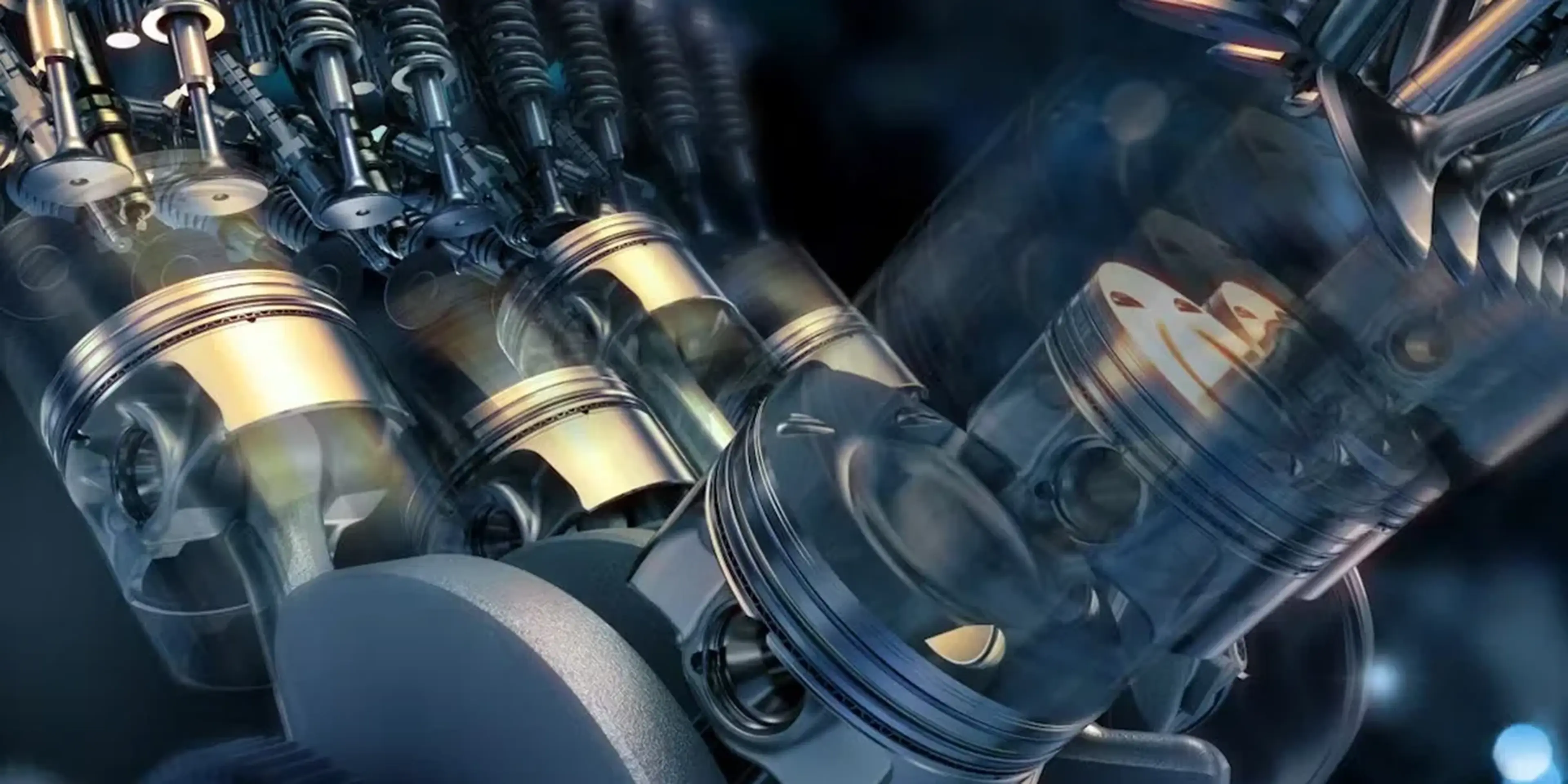 Close-up of the 2026 Porsche Cayenne's twin-turbo V6 engine with visible pistons and combustion.