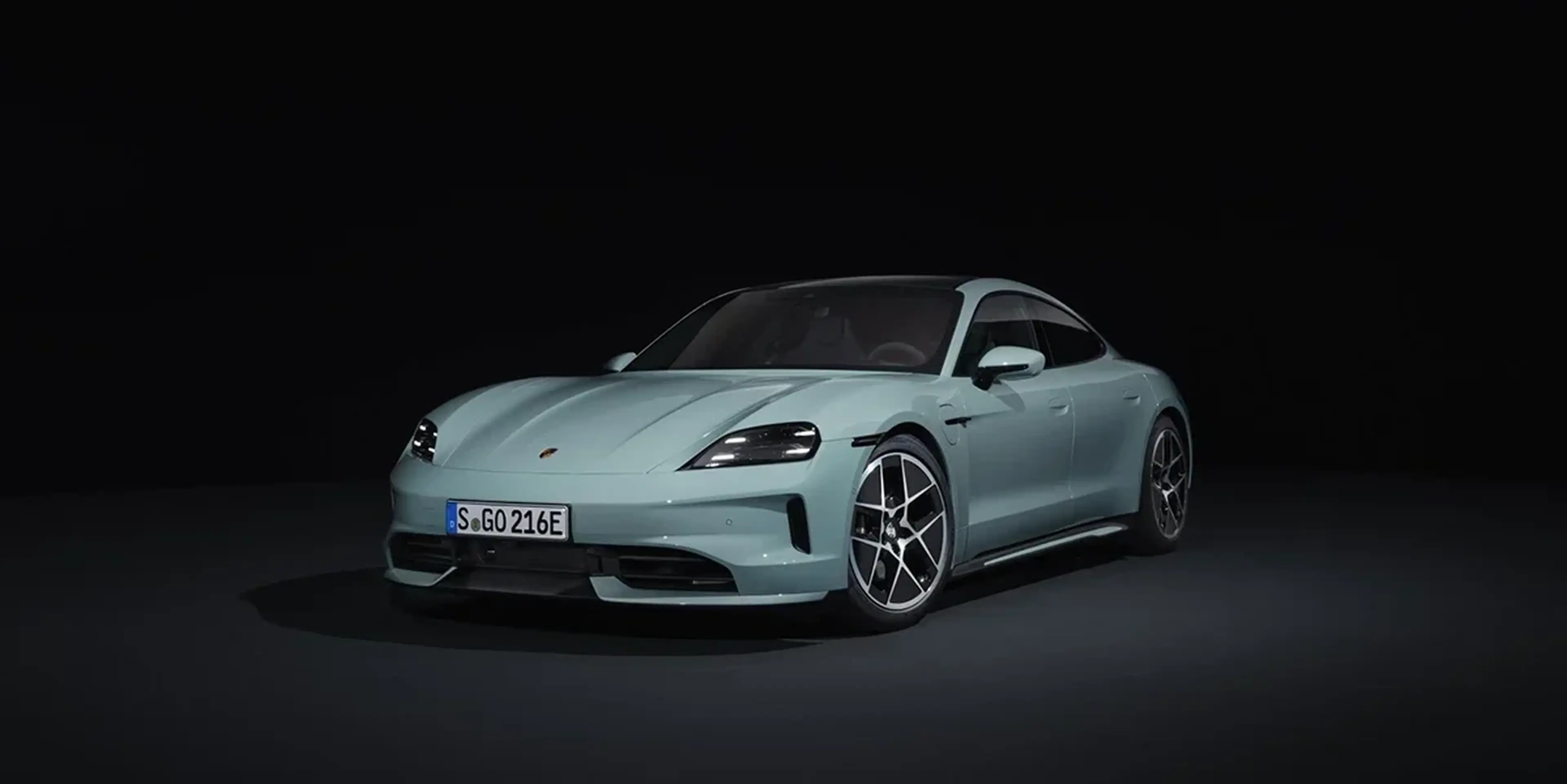 Mint green 2025 Porsche Taycan front view