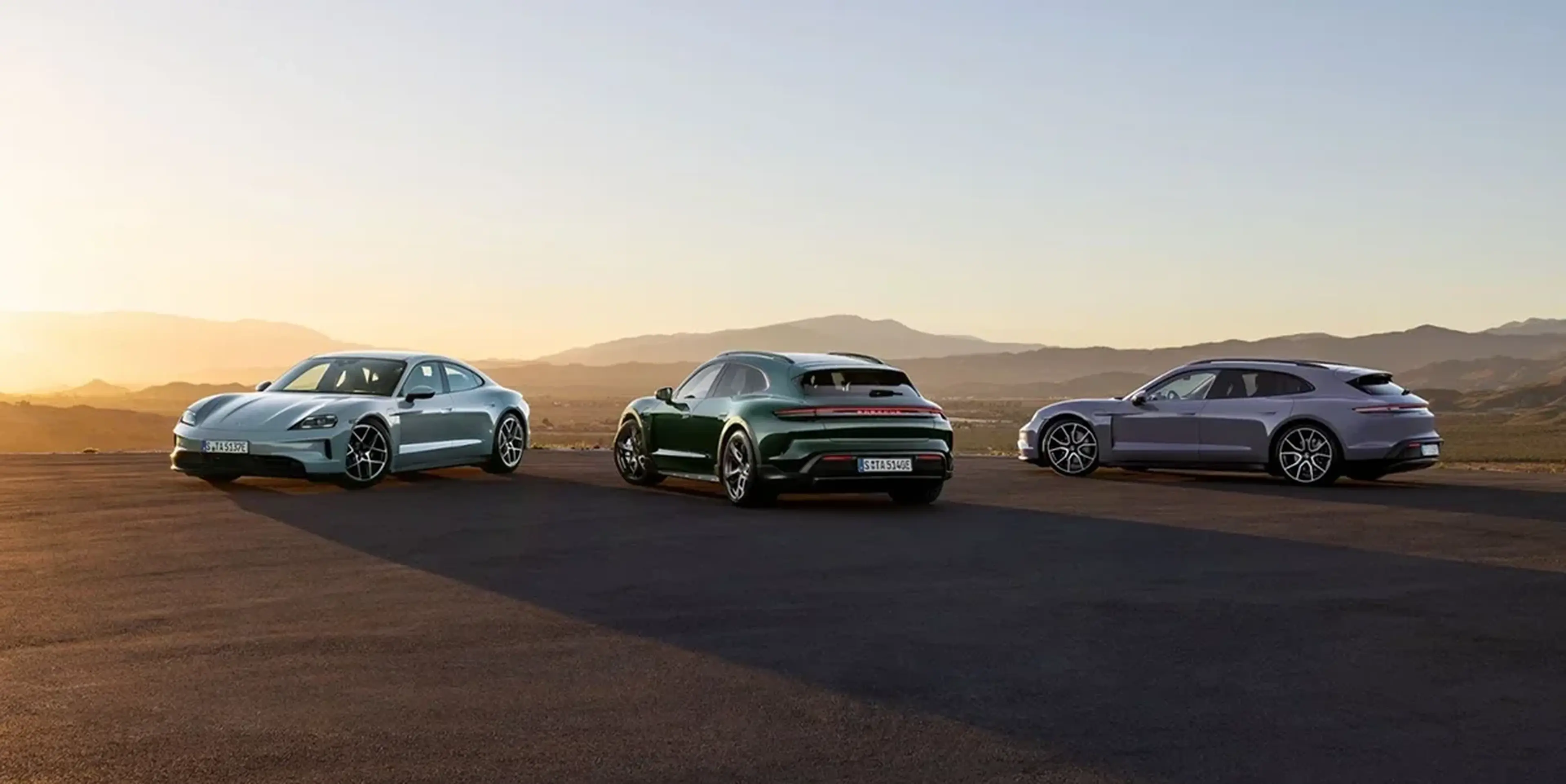 2025 Porsche Taycan Cross Turismo in the desert at dusk