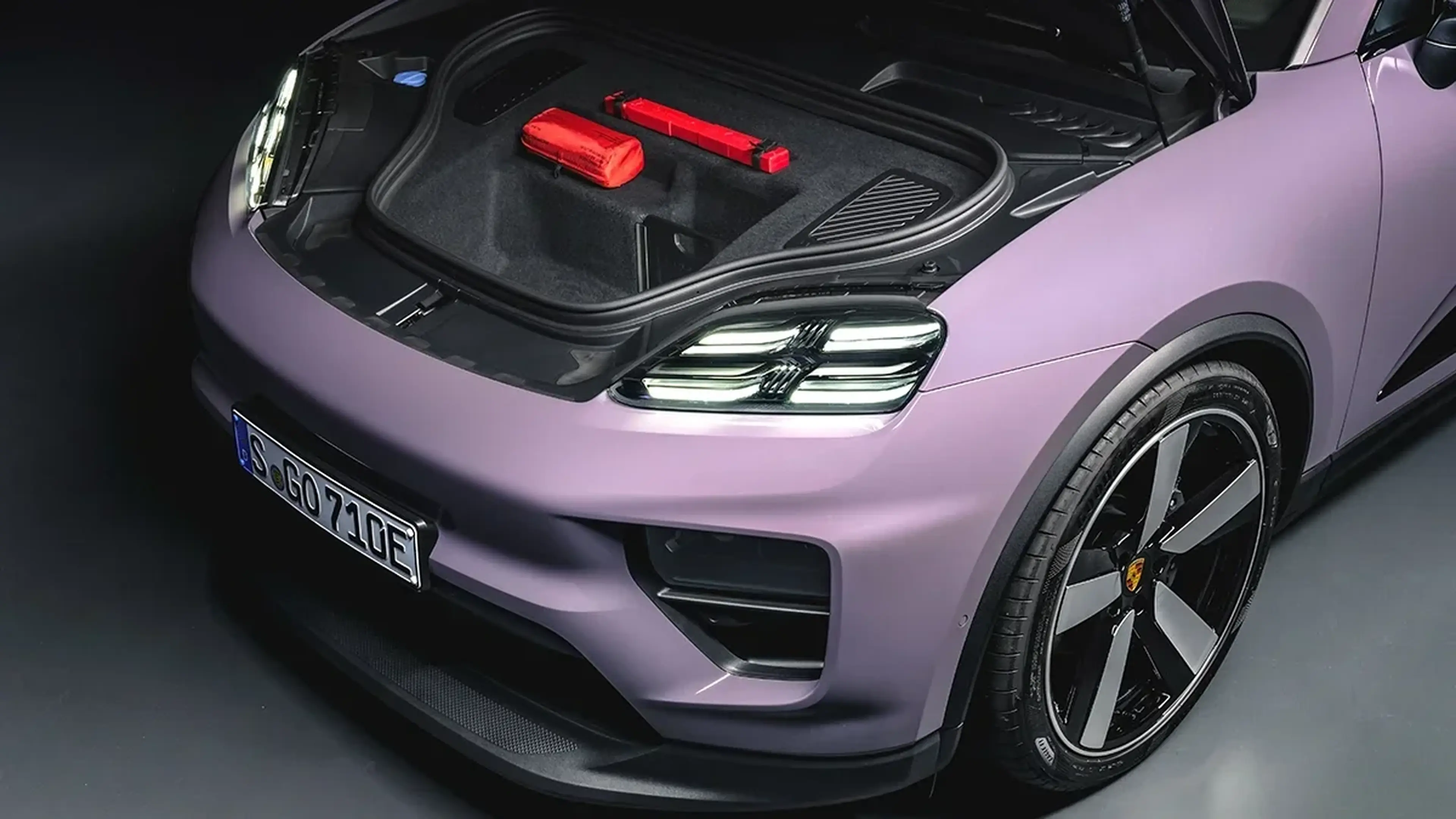 Lilac Porsche Macan Electric front detail