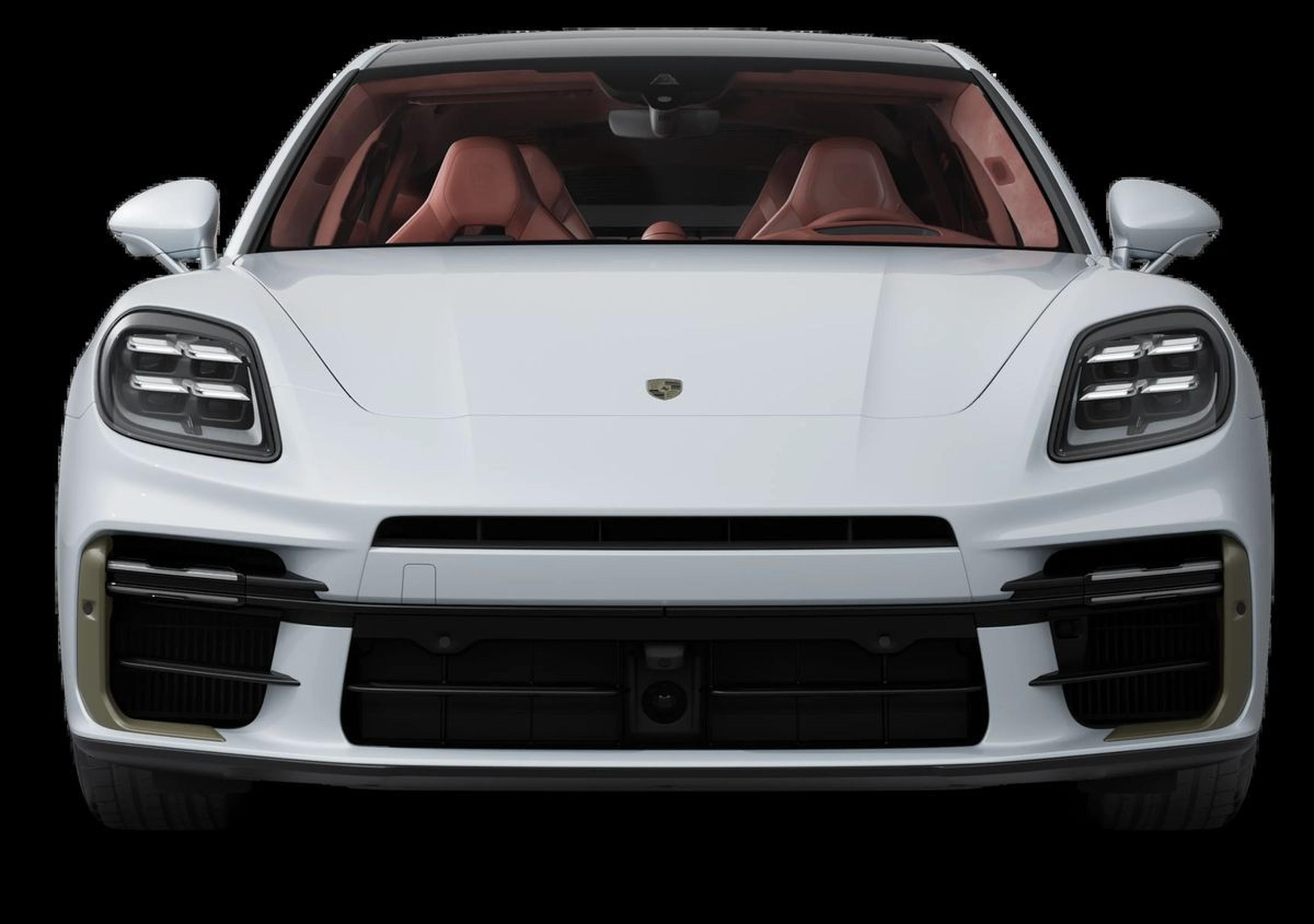 2026 Porsche Panamera Turbo S E-Hybrid front view with red interior