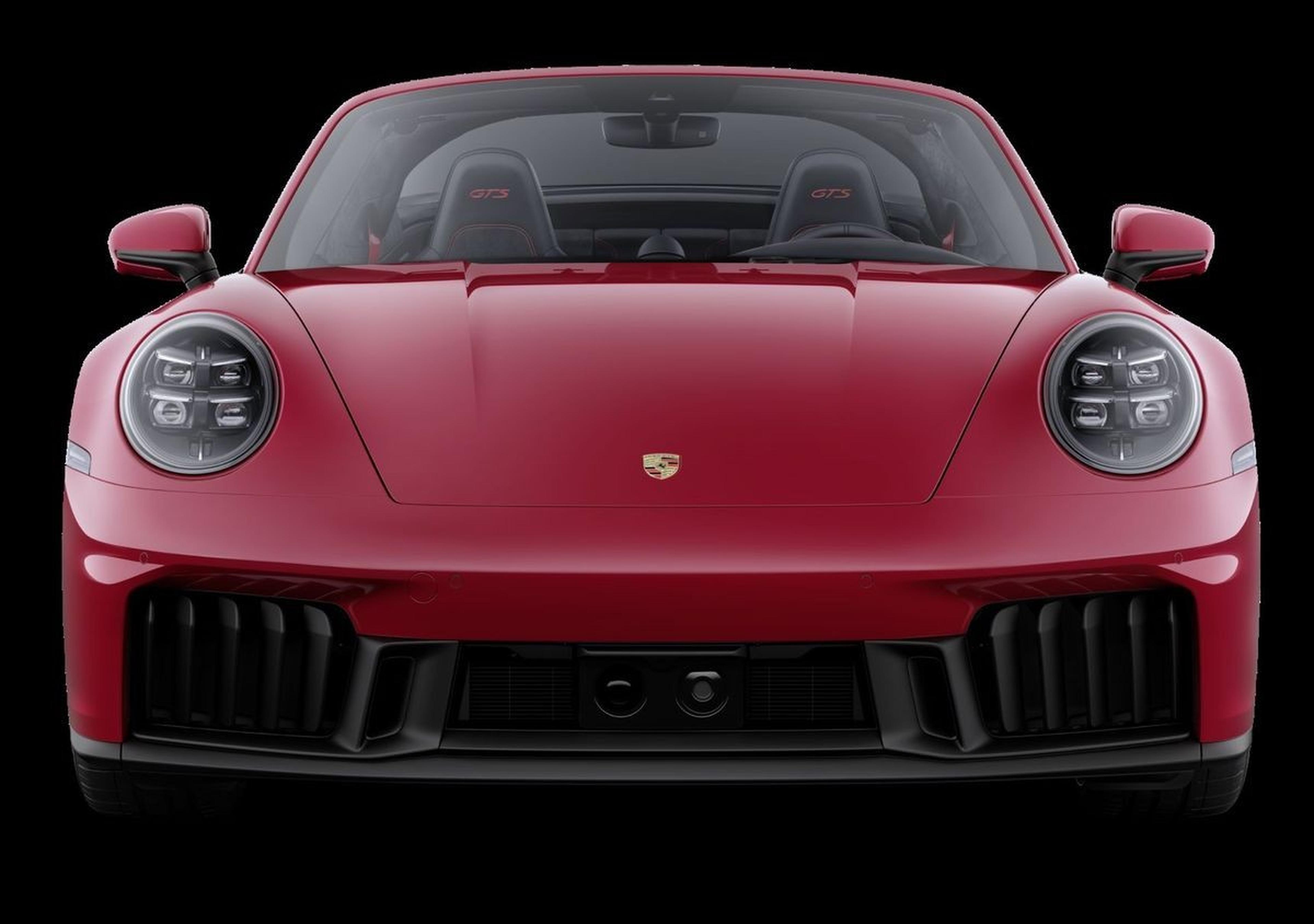 2026 Porsche 911 Targa 4 GTS front view in Carmine Red with black roof