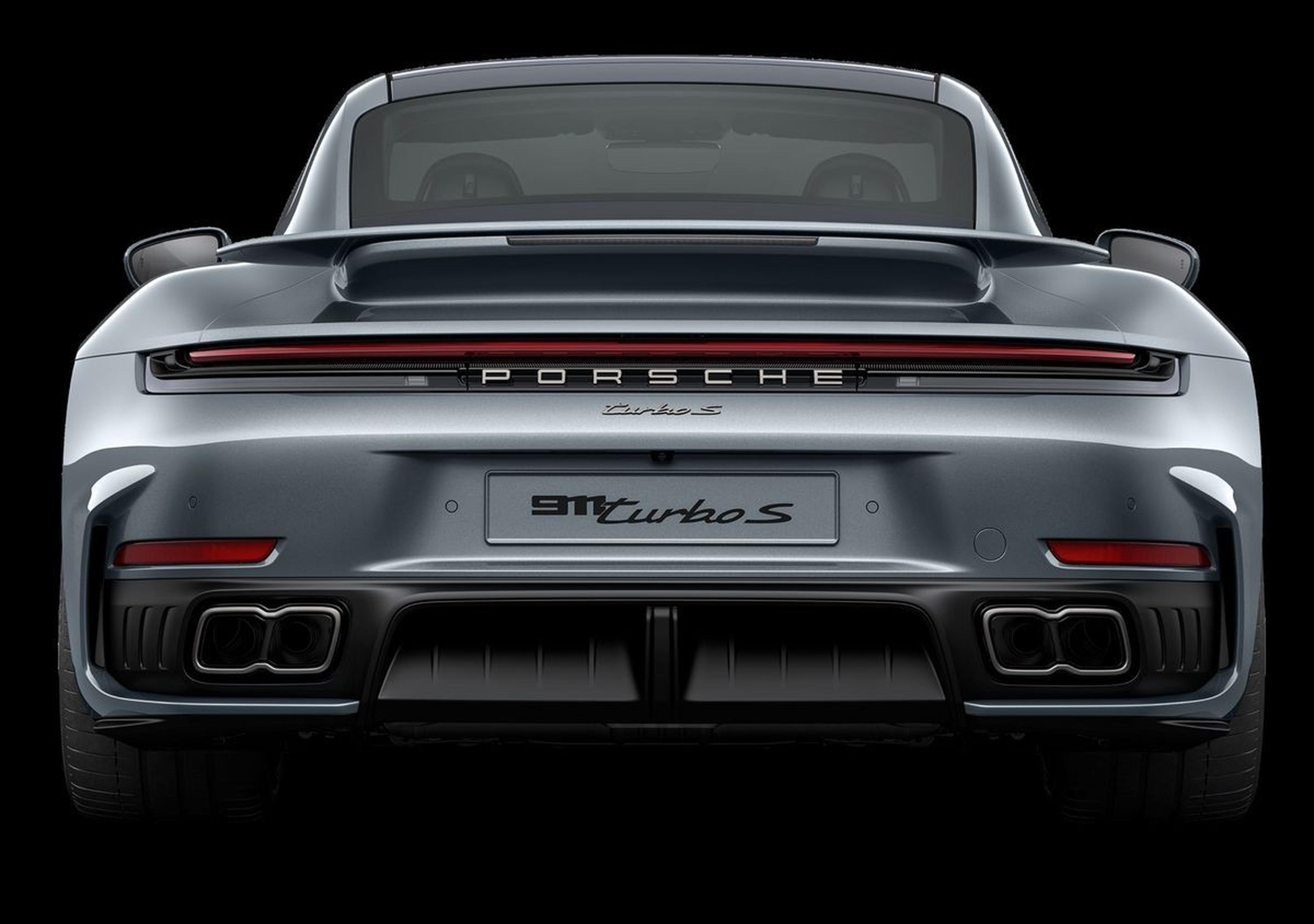 2026 Porsche 911 Turbo S rear view in Vanadium Gray Metallic