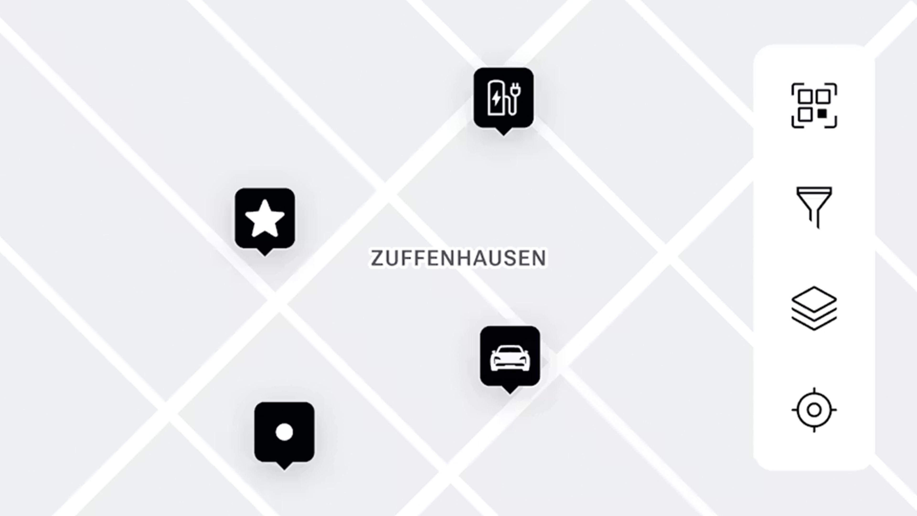 Map with icons of the offered functions