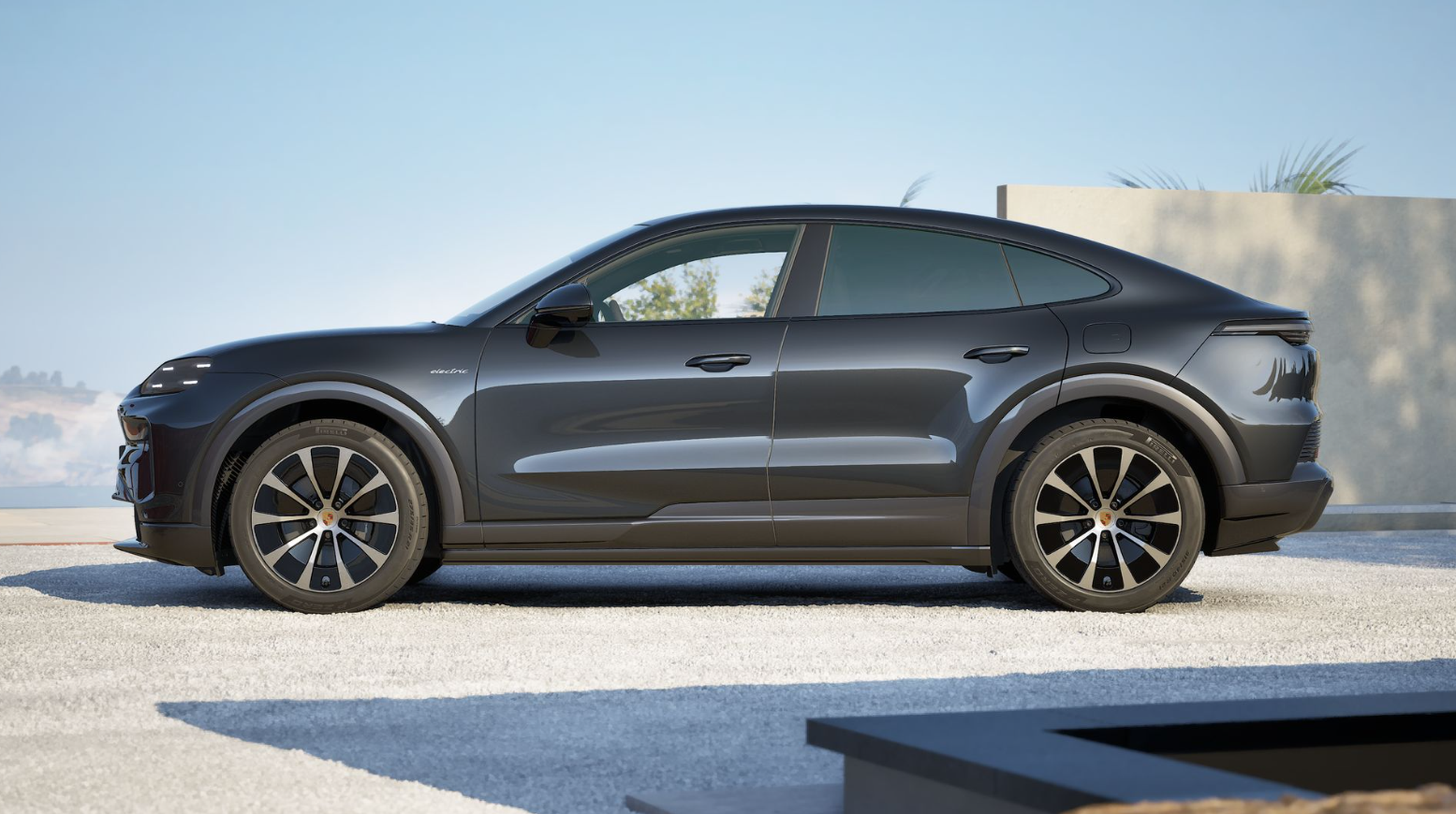 black 2027 porsche cayenne coupe electric side profile