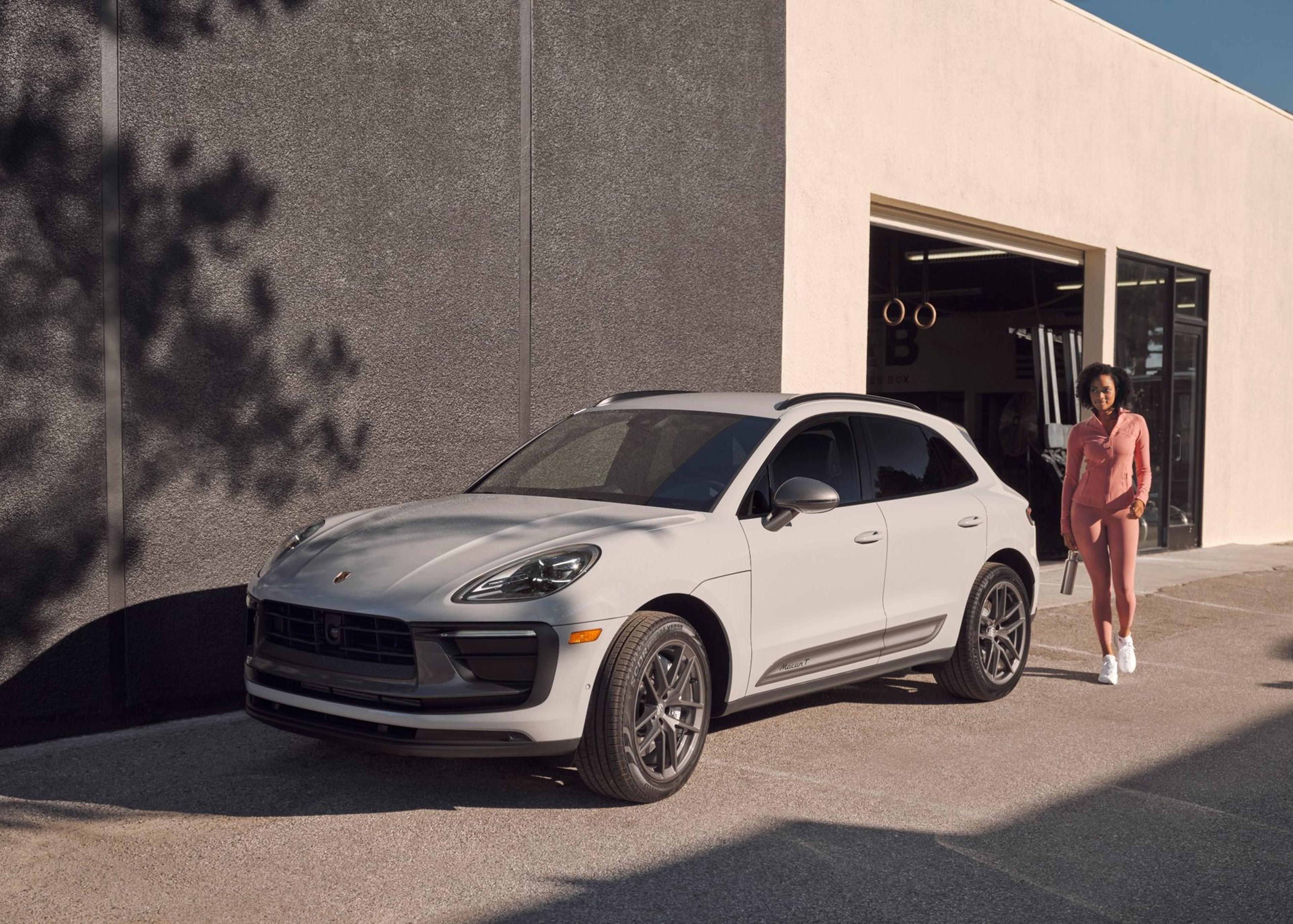 2026 Porsche Macan T in white parked outside a gym near McKenna Porsche in Norwalk, CA