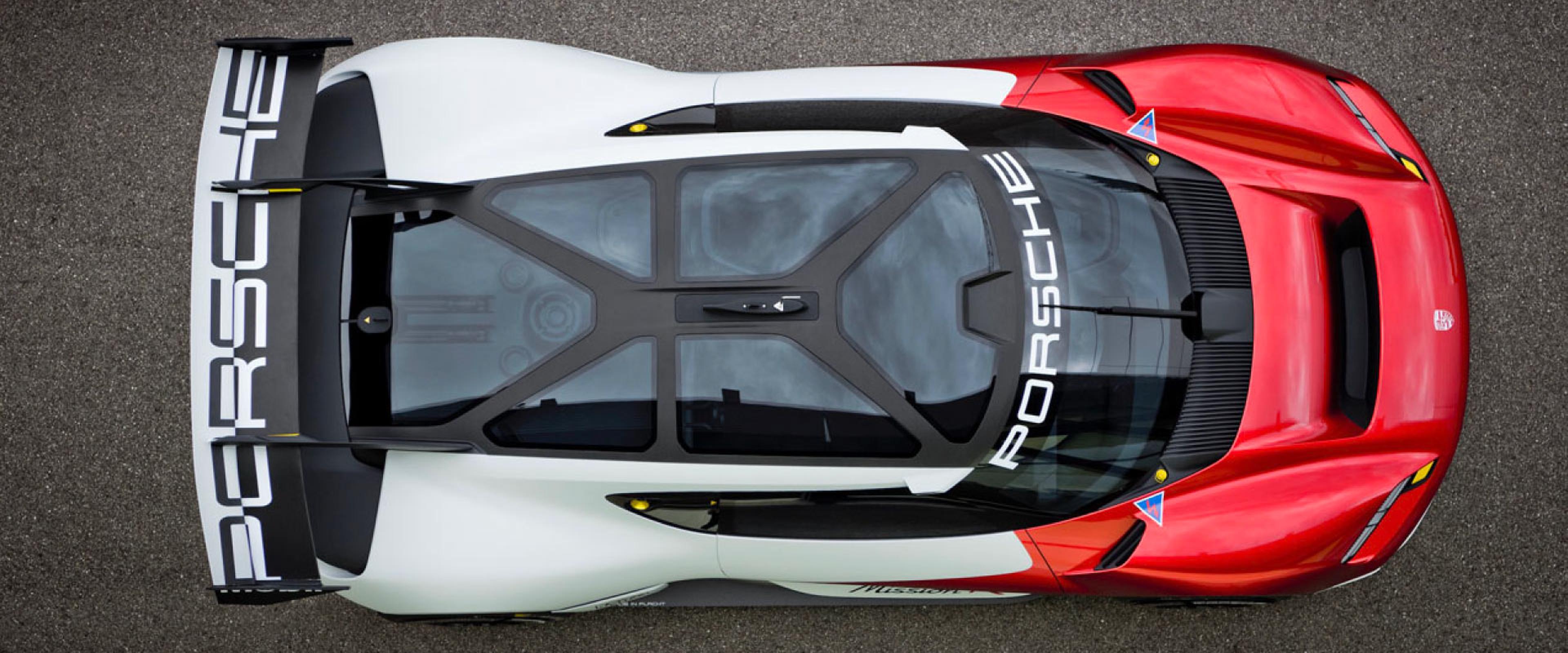 top-down view of porsche mission r concept consumer race car