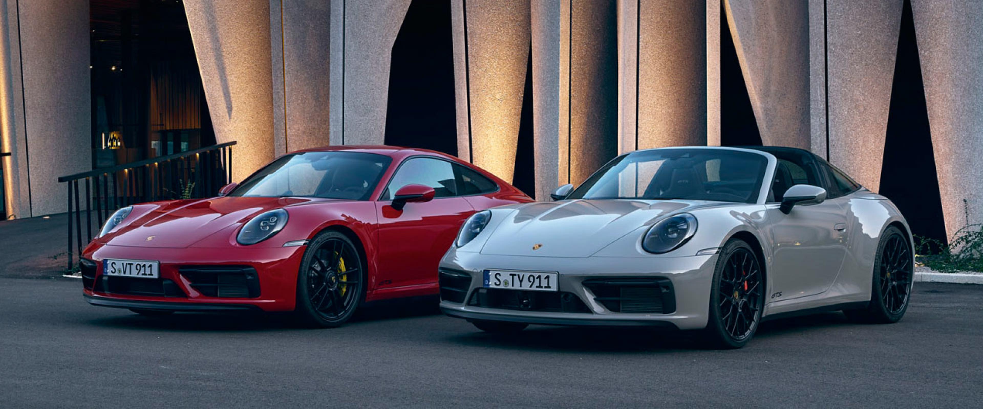 porsche new 911 gts in red and silver