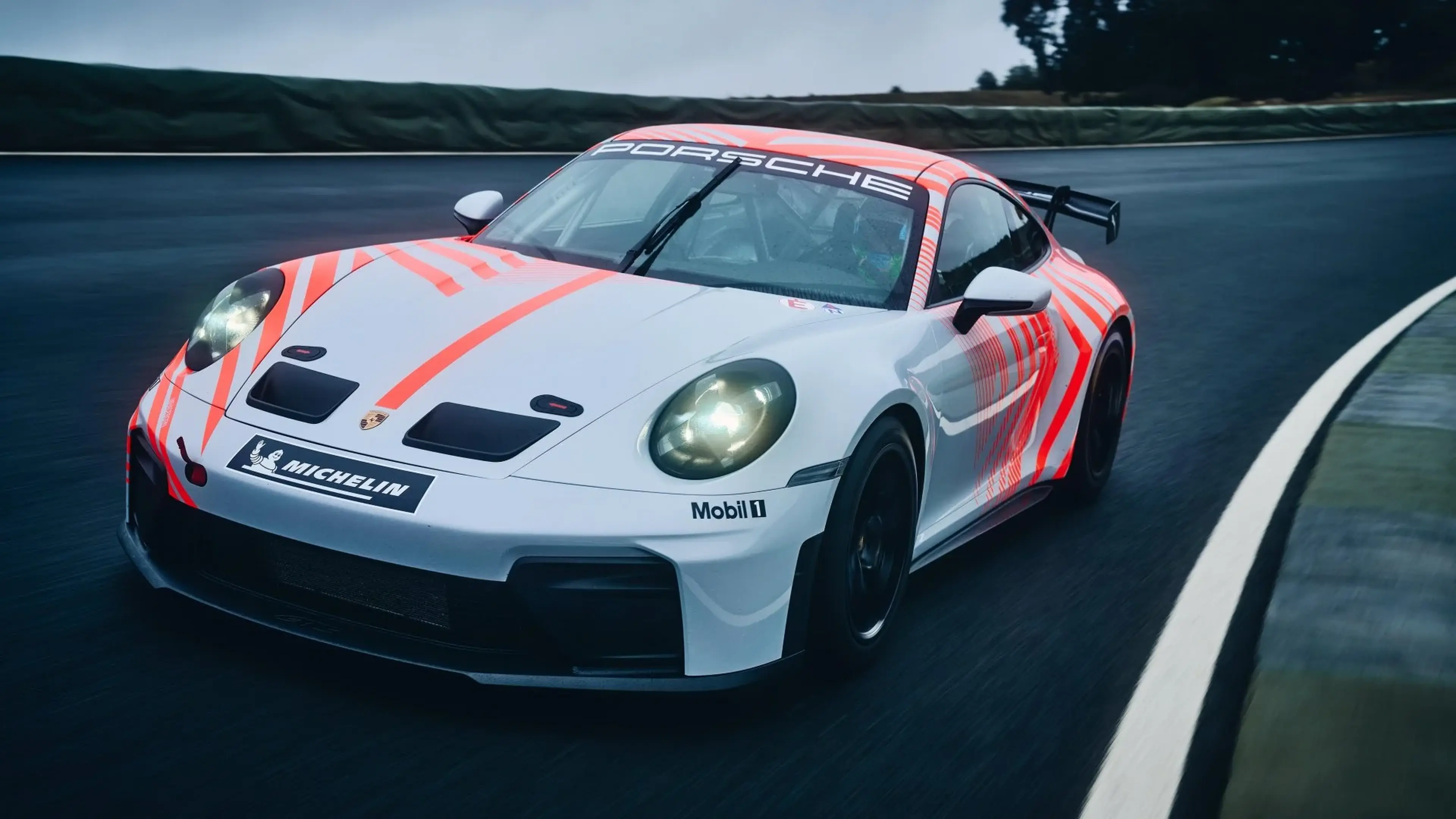 Porsche 911 GT3 Cup race car front view
