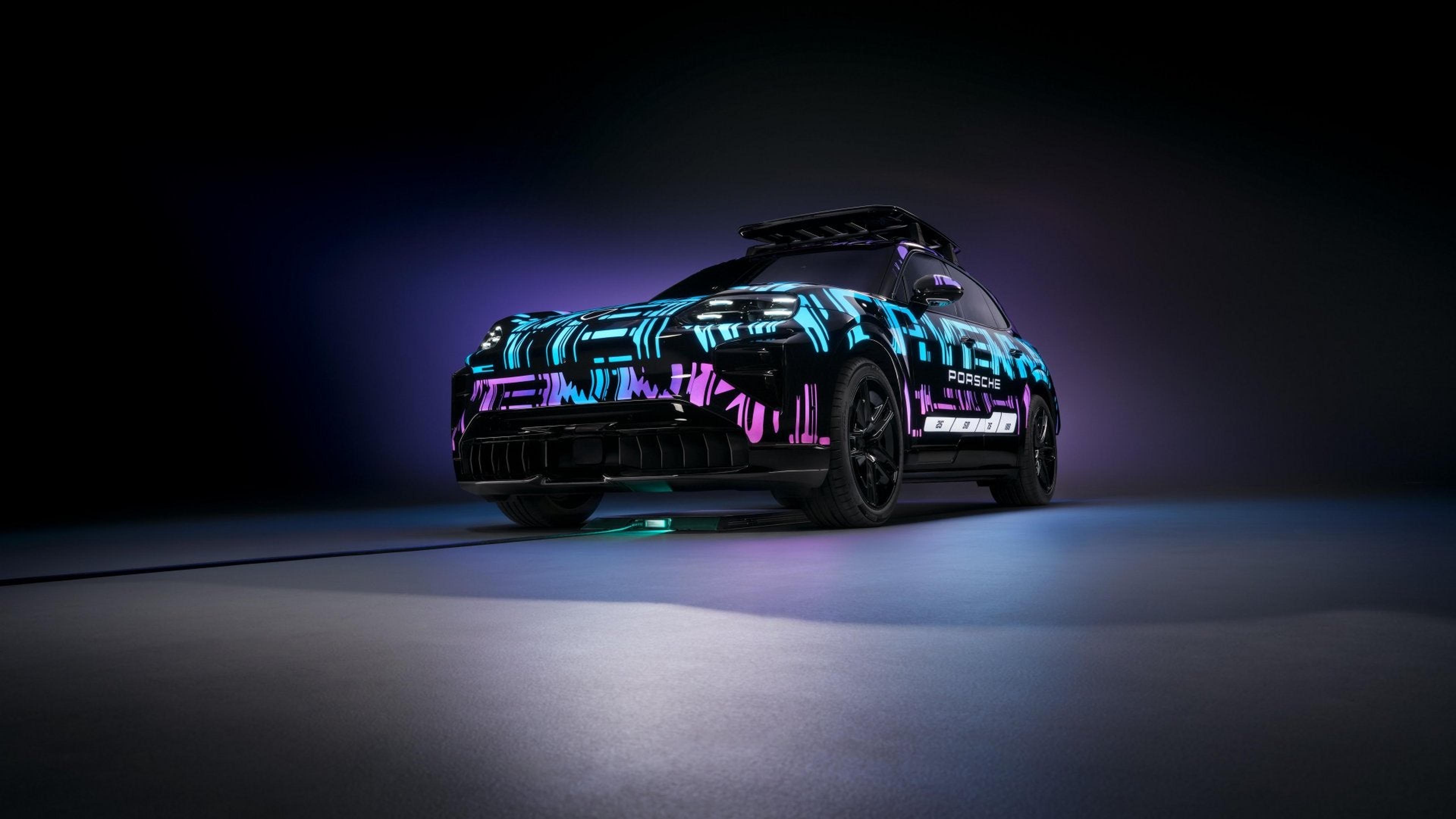 Camouflaged 2026 Porsche Cayenne Electric prototype with light effects