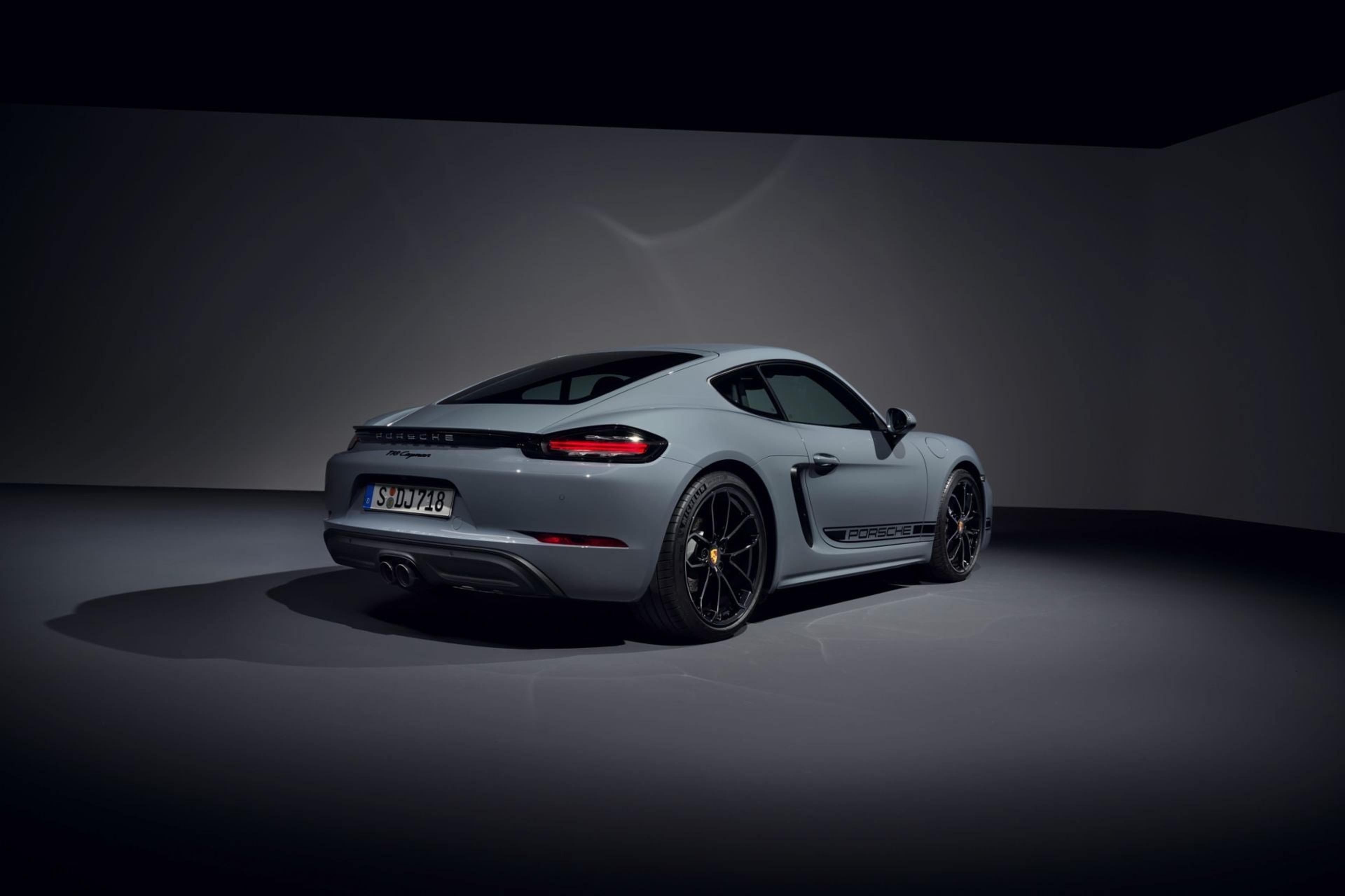 Gray Porsche 718 Cayman front three-quarter view