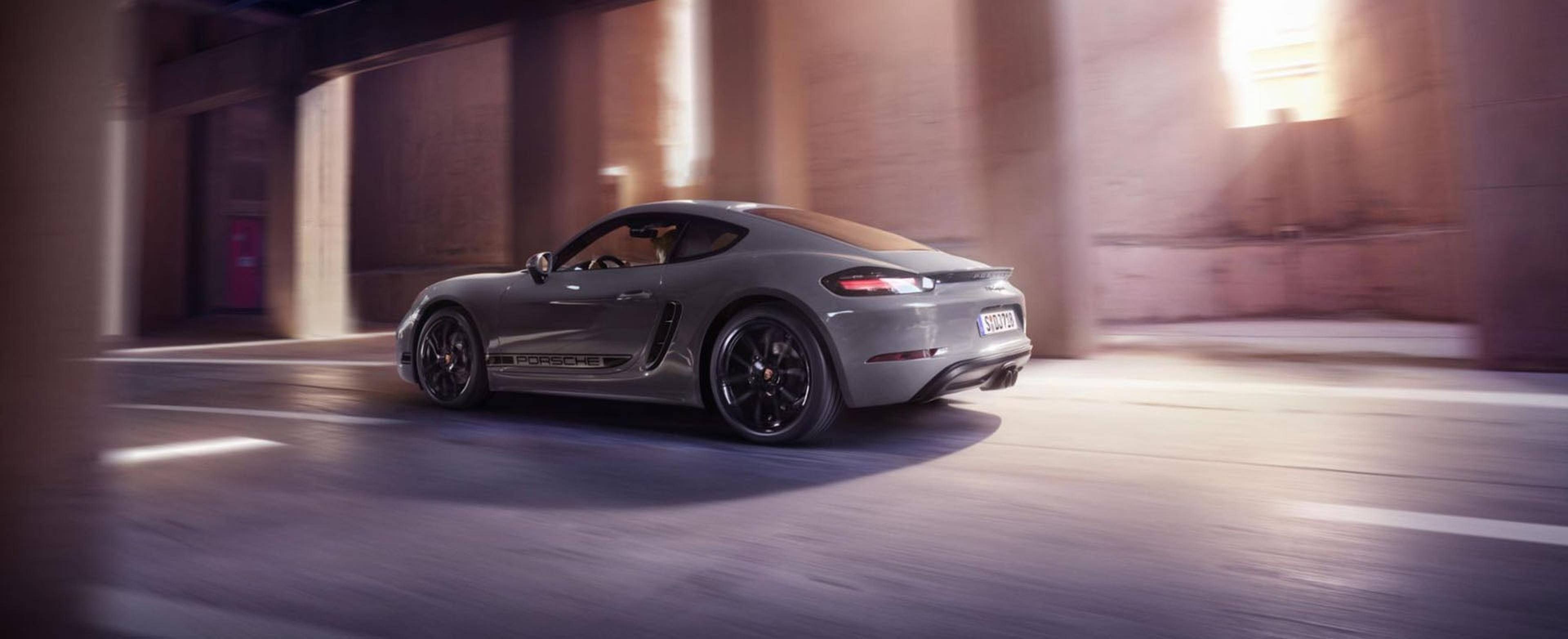 Gray Porsche 718 Cayman seen from above