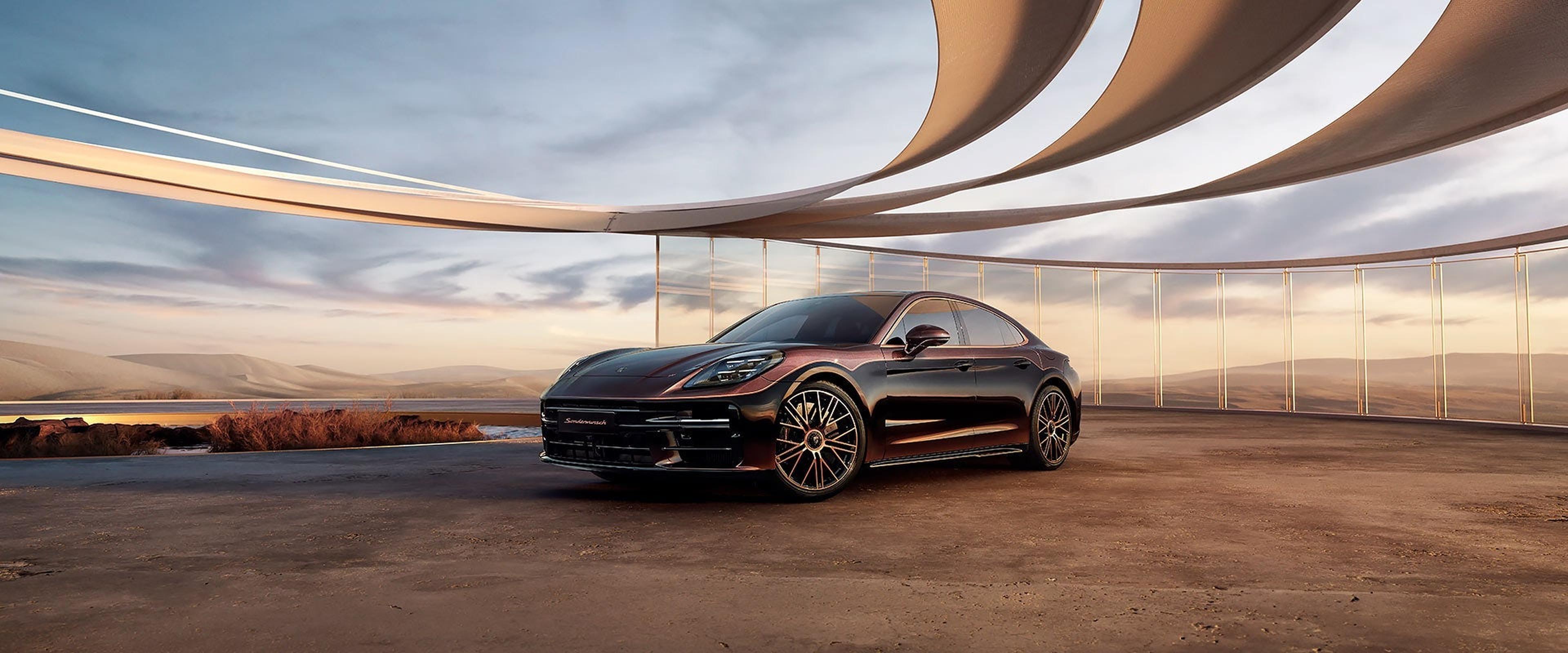 Black Porsche Panamera at sunset