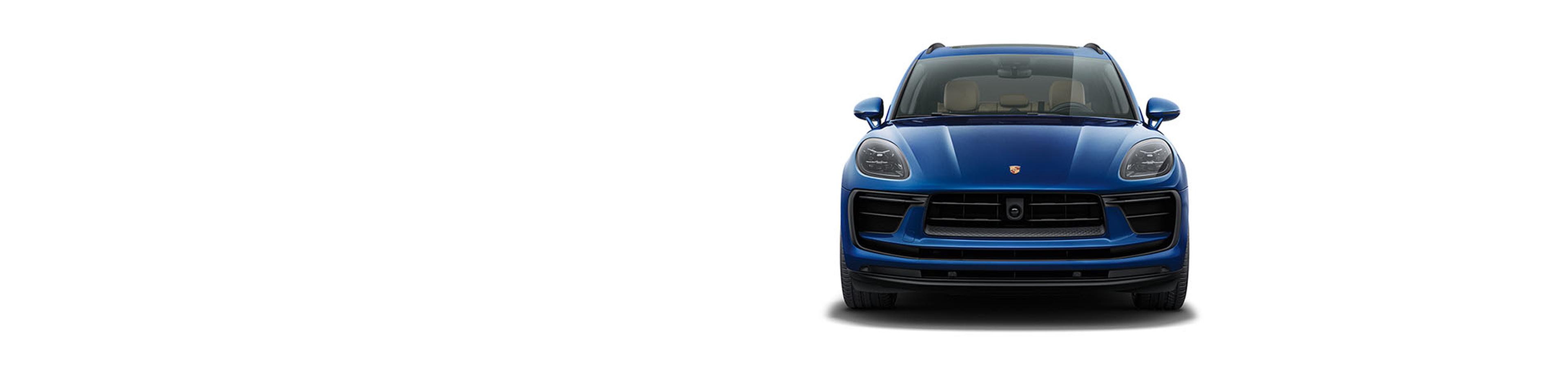 Front view of a blue luxury SUV against a white background.