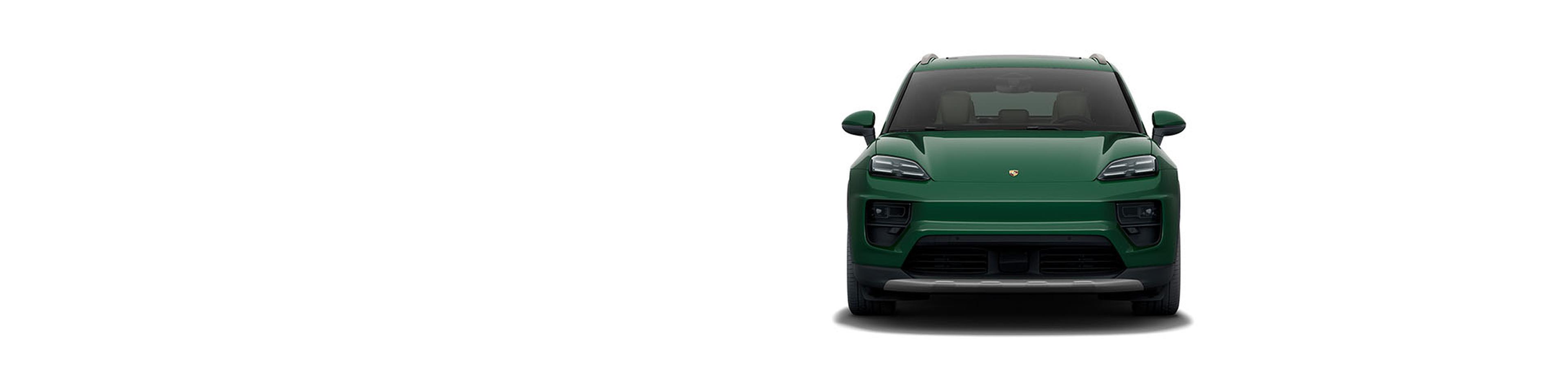 Front view of a green SUV with a sleek design against a white background.