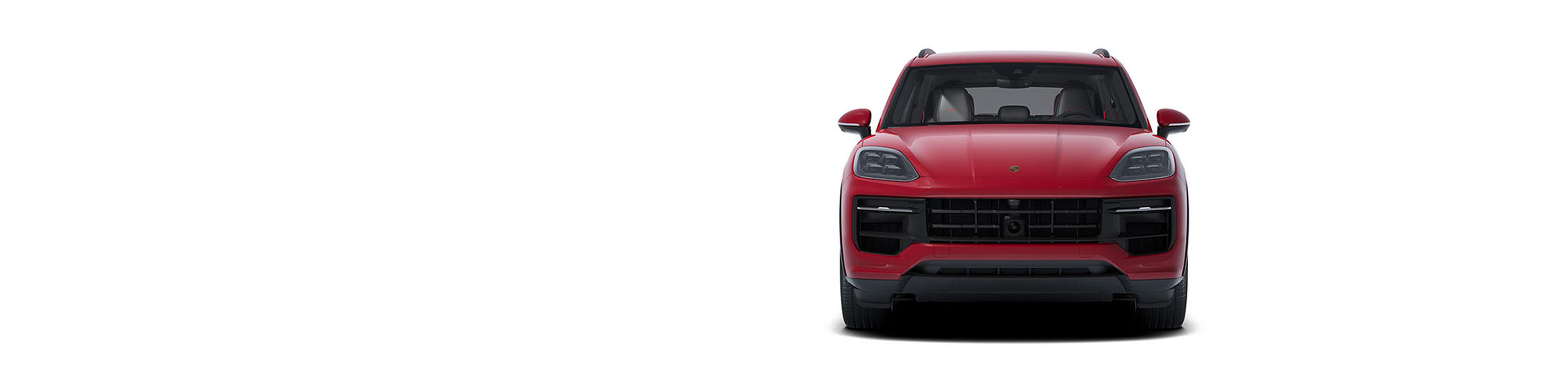 Front view of a red SUV against a white background, showcasing the vehicle's grille and headlights.
