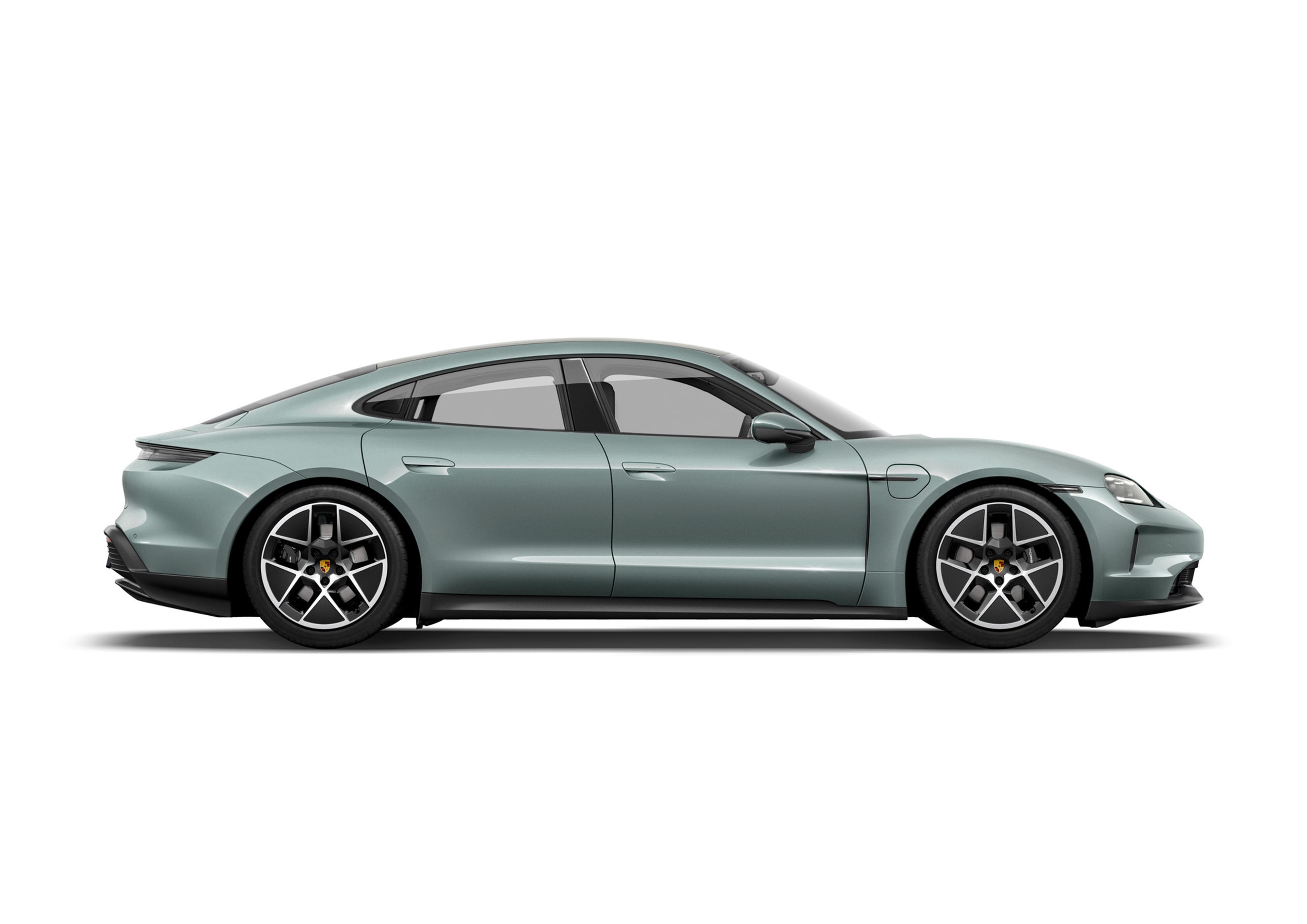 Ein eleganter, hellgrüner Sportwagen in Seitenansicht vor weißem Hintergrund, mit modernen Designelementen und großen Leichtmetallfelgen.