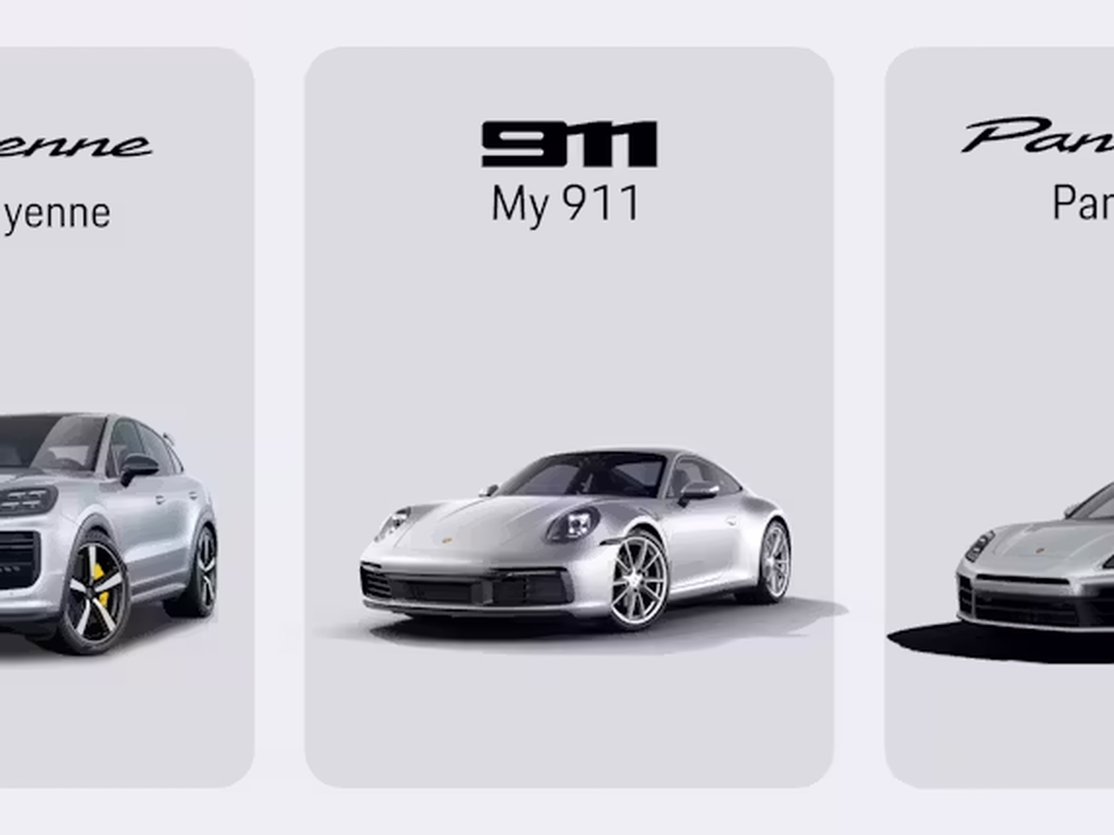 Cards with the different Porsche Models displayed