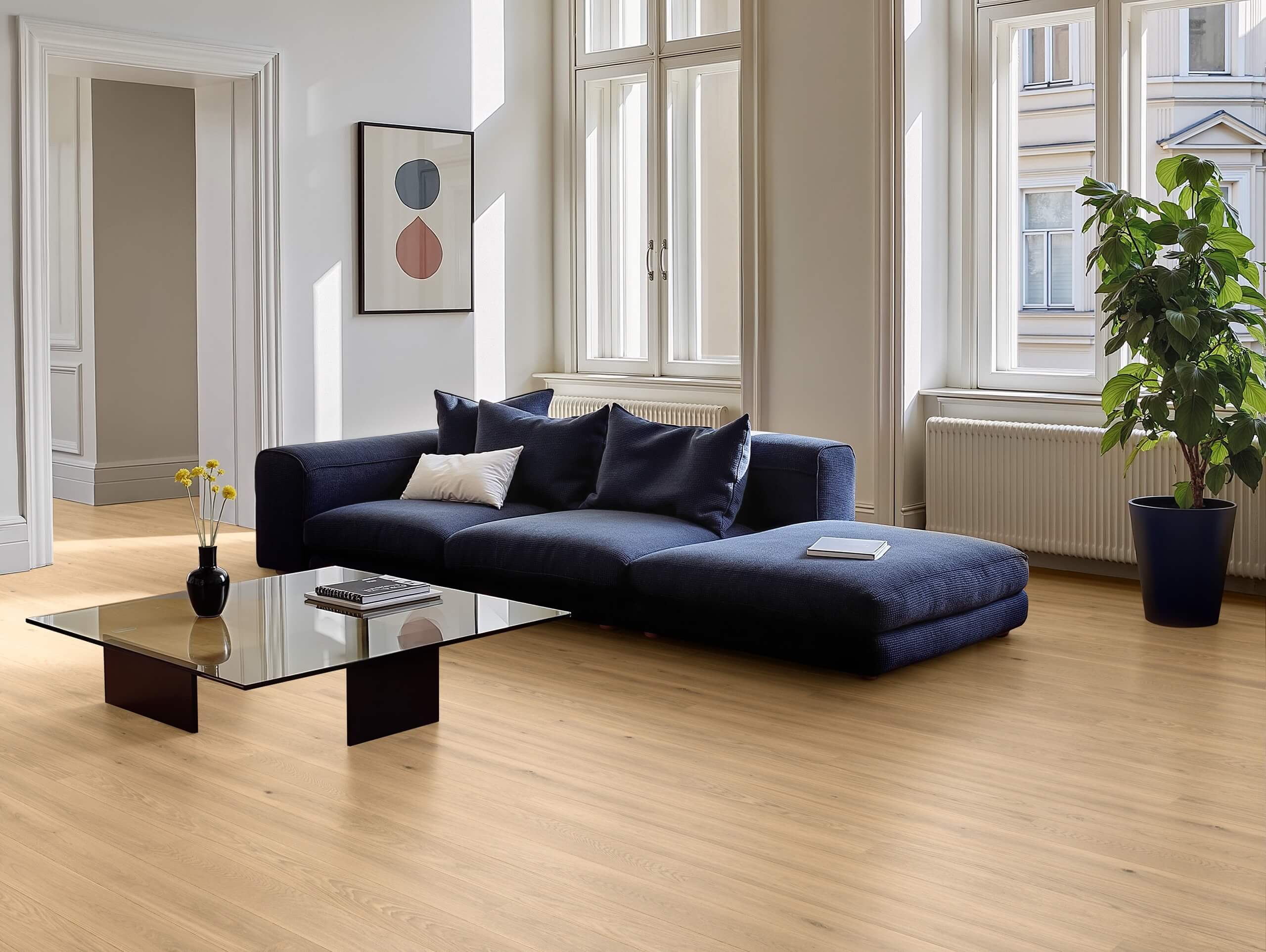 Natural wood floors in the living room