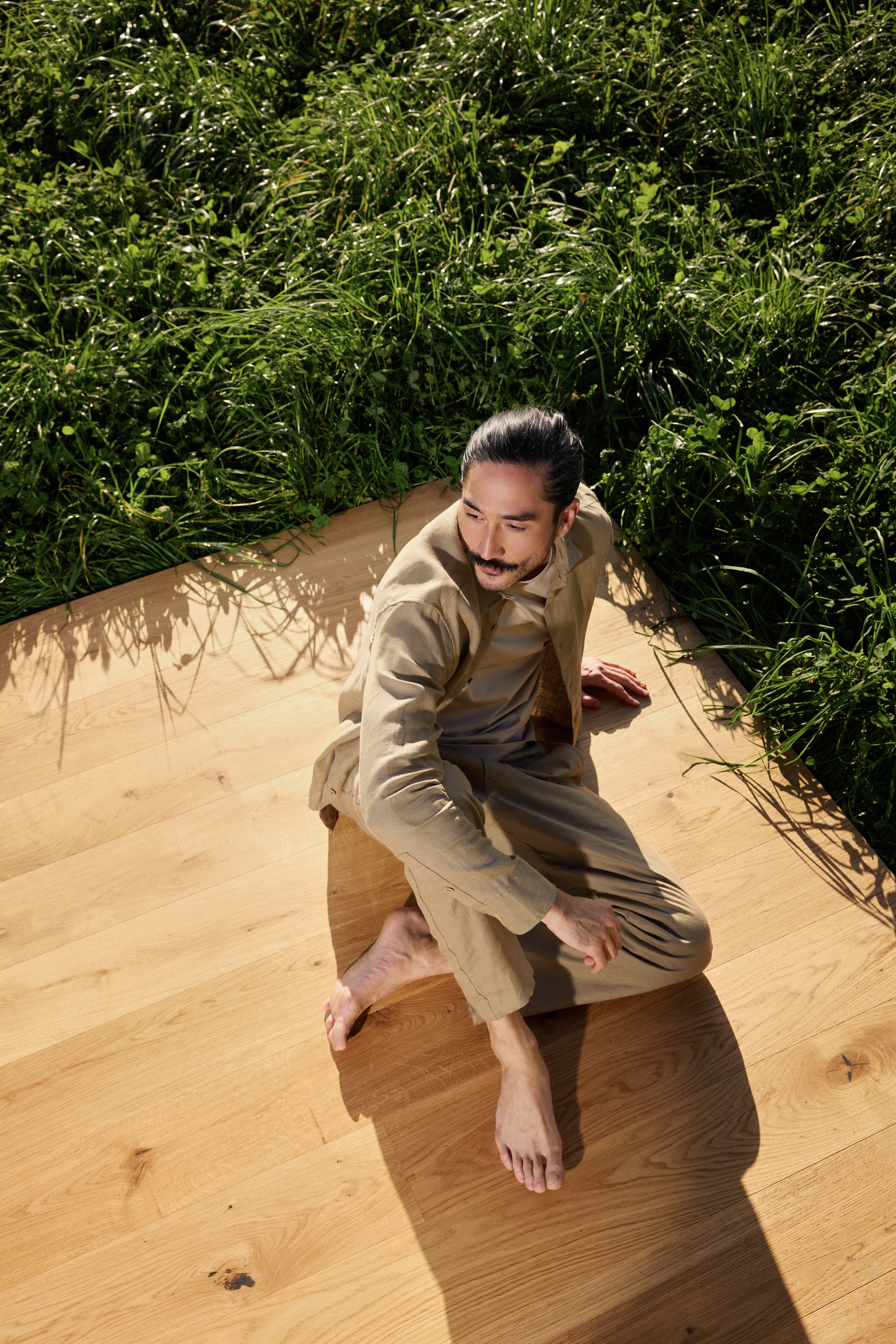 Natural wood floors placed on grass