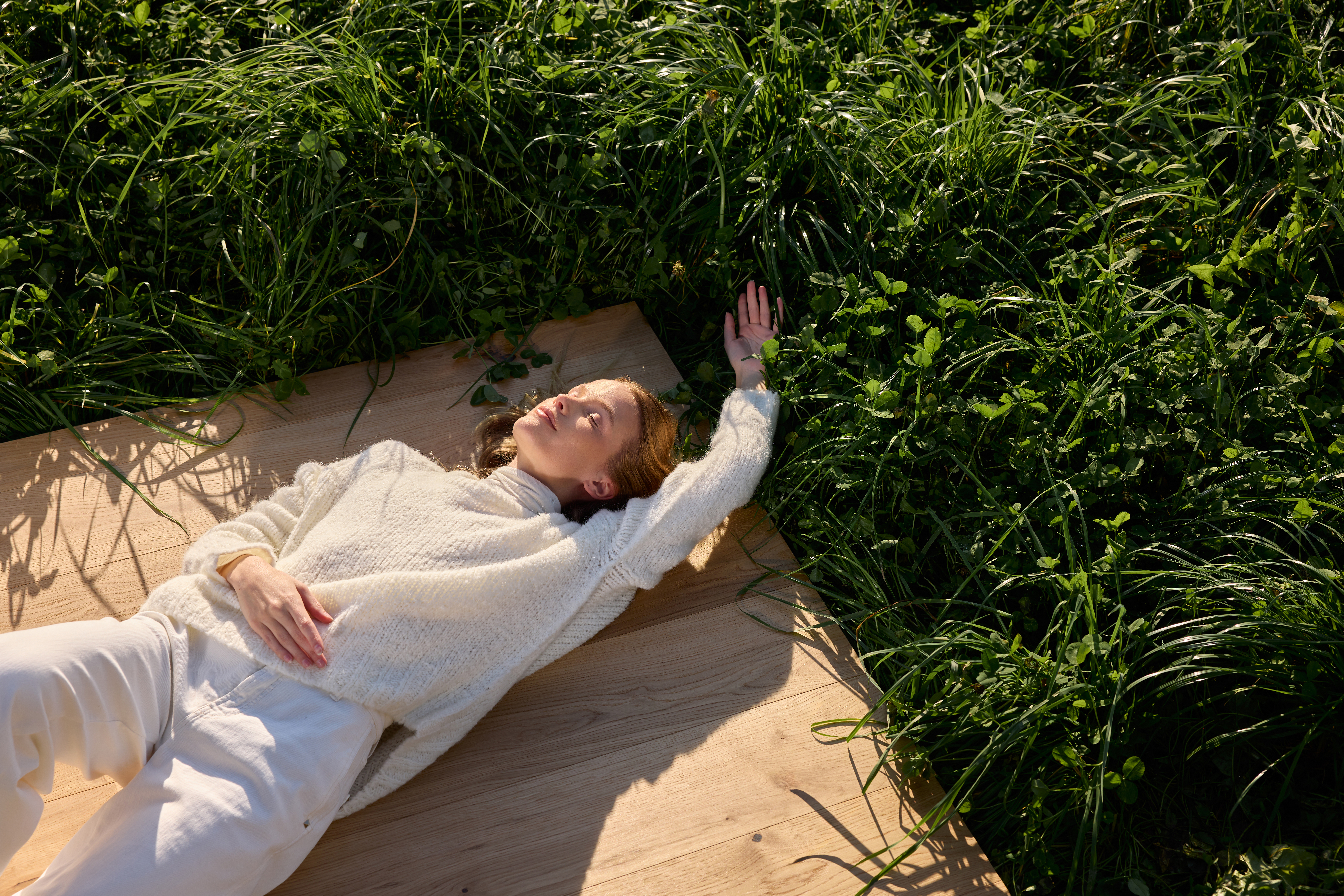 Natural wood floors placed on grass
