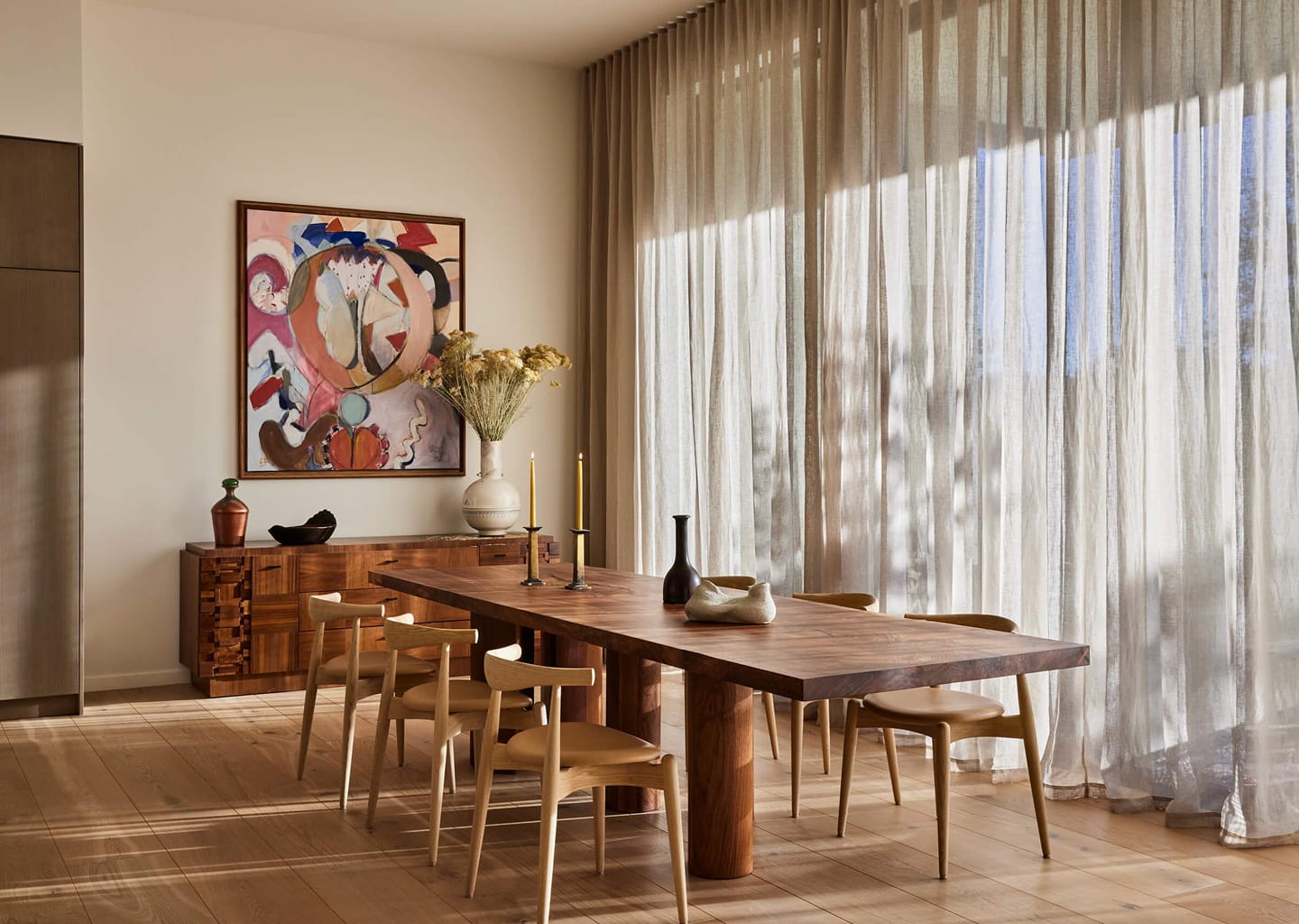 Interior with wood table and planks