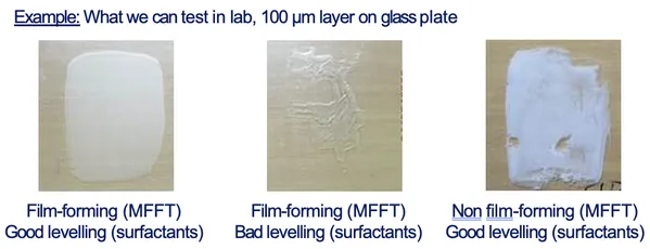 Lab test comparing film-forming and levelling properties of coatings, Scott Bader resins research. [G]
