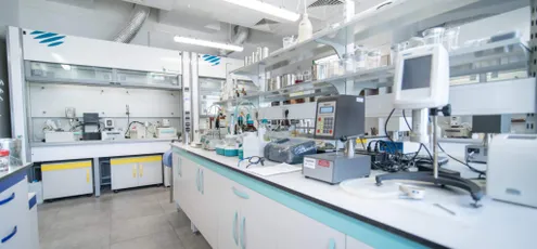 "Modern laboratory with advanced equipment for Scott Bader resins and composites testing and development" [G]
