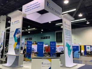 "Scott Bader exhibition booth showcasing composites, gelcoats and adhesives at an industry trade show" [G]