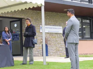 "Visitors at Scott Bader Technical Centre entrance, showcasing the company's composites and adhesives expertise" [G]